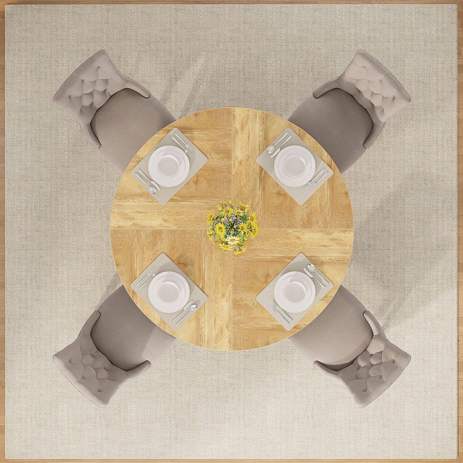 47-Inch Round Farmhouse Dining Table for 4–6 with Cross-Style Pedestal Base - Image 43