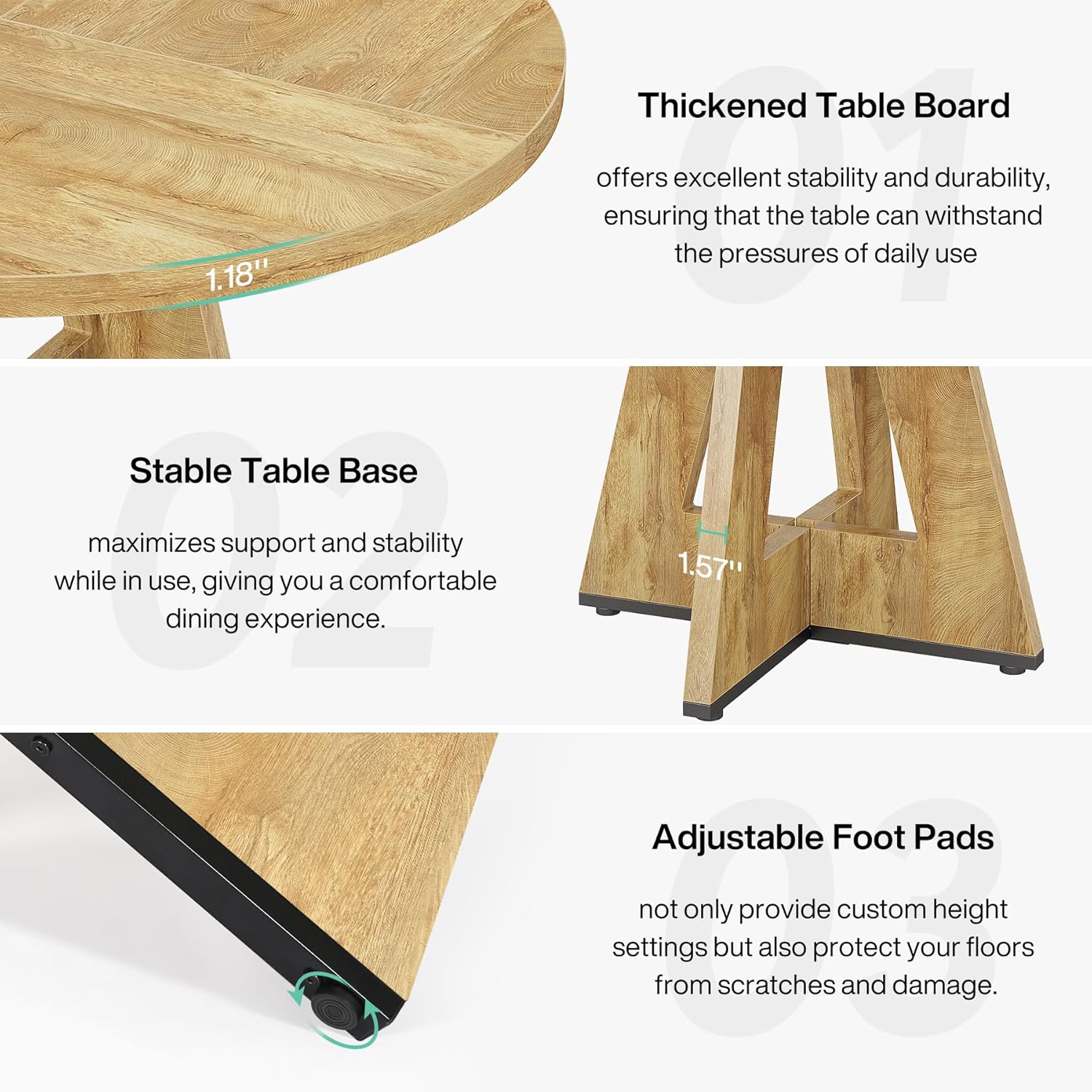 47-Inch Round Farmhouse Dining Table for 4–6 with Cross-Style Pedestal Base - Image 45