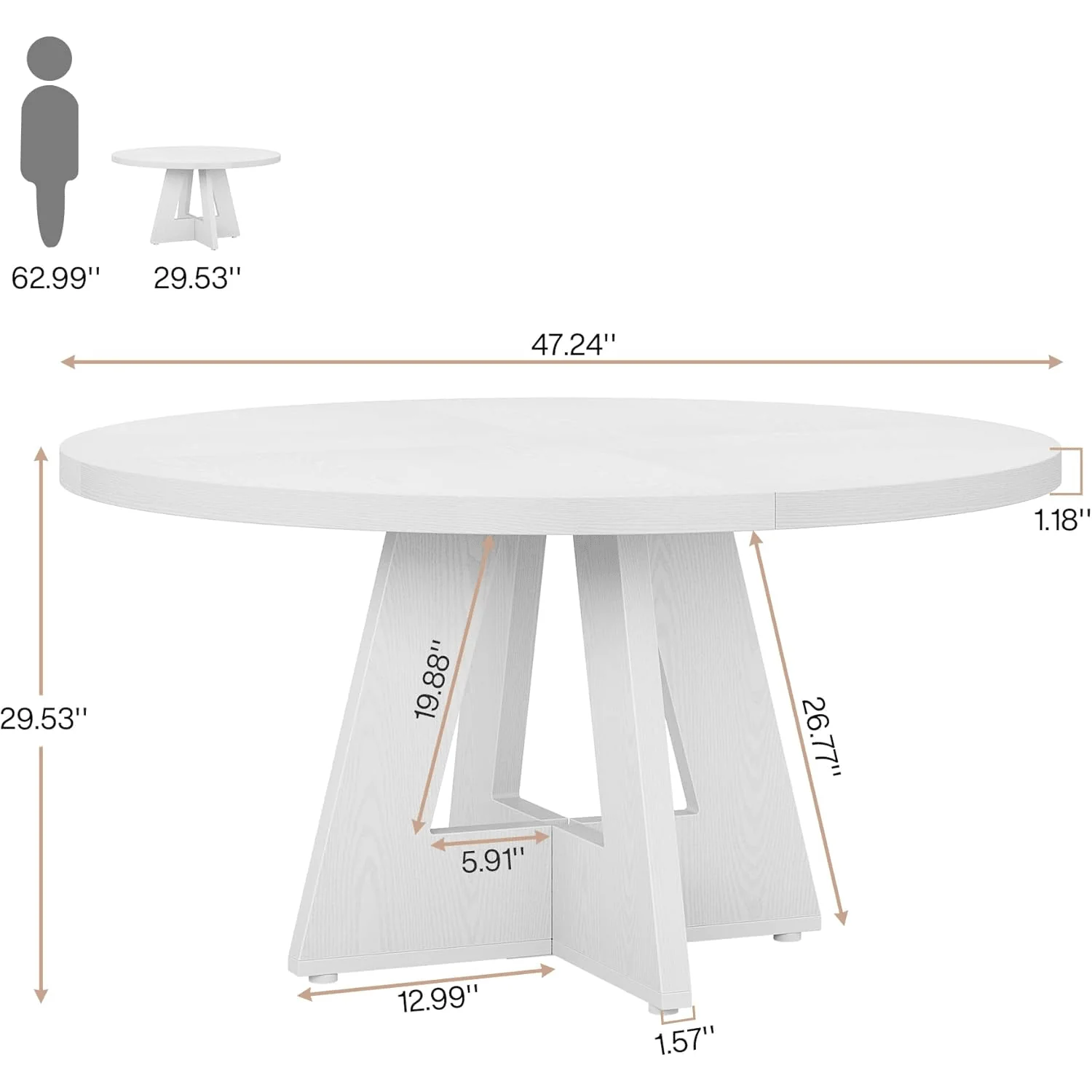 47-Inch Round Farmhouse Dining Table for 4–6 with Cross-Style Pedestal Base - Image 51
