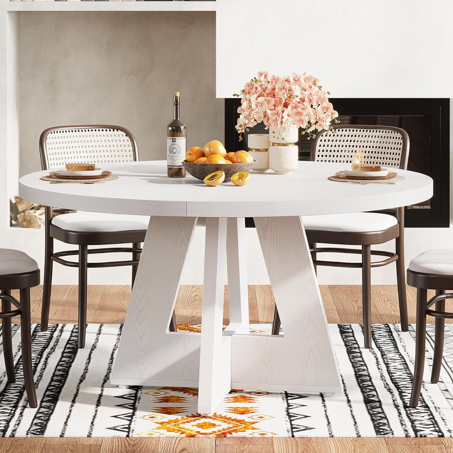 47-Inch Round Farmhouse Dining Table for 4–6 with Cross-Style Pedestal Base - Image 56