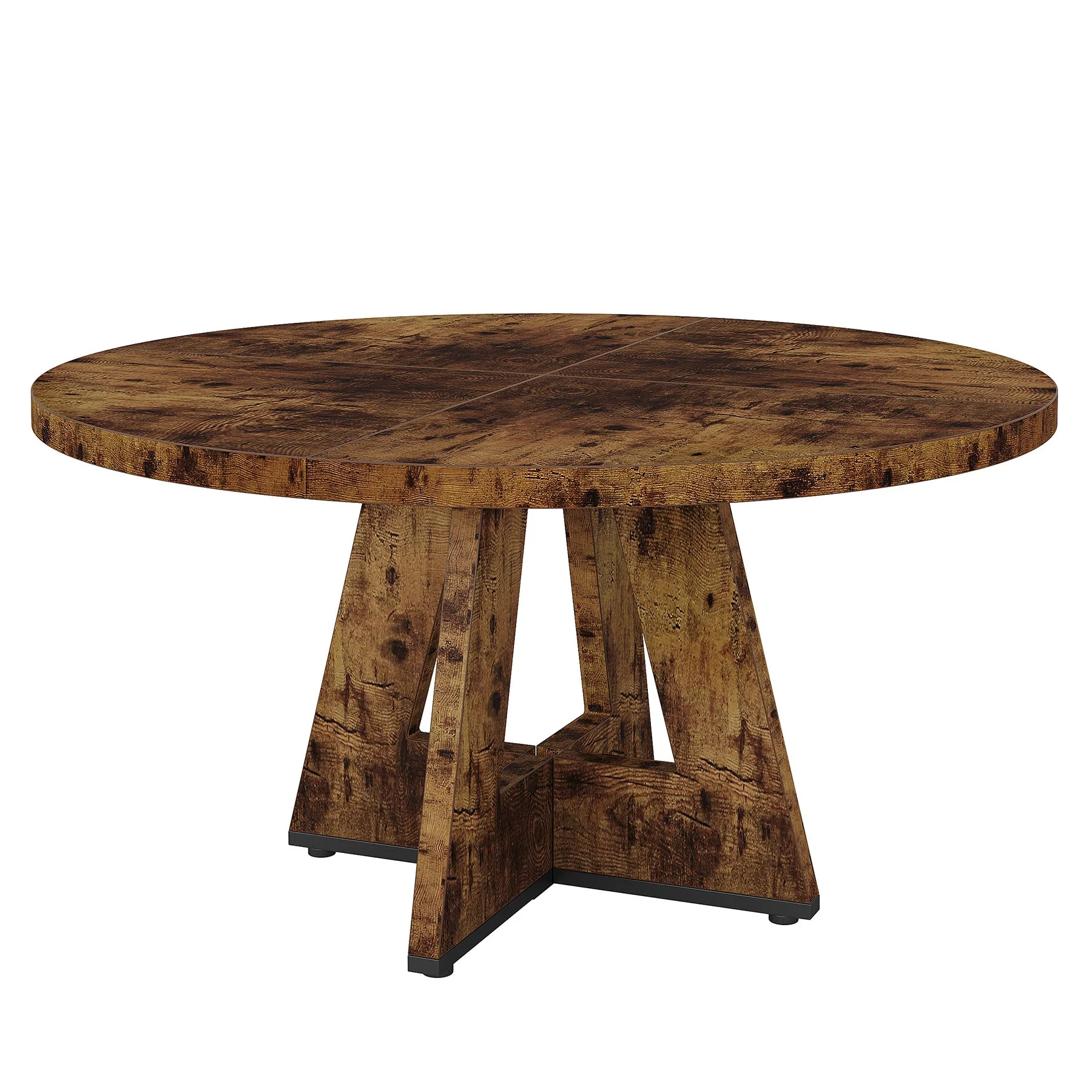 47-Inch Round Farmhouse Dining Table for 4–6 with Cross-Style Pedestal Base - Image 69