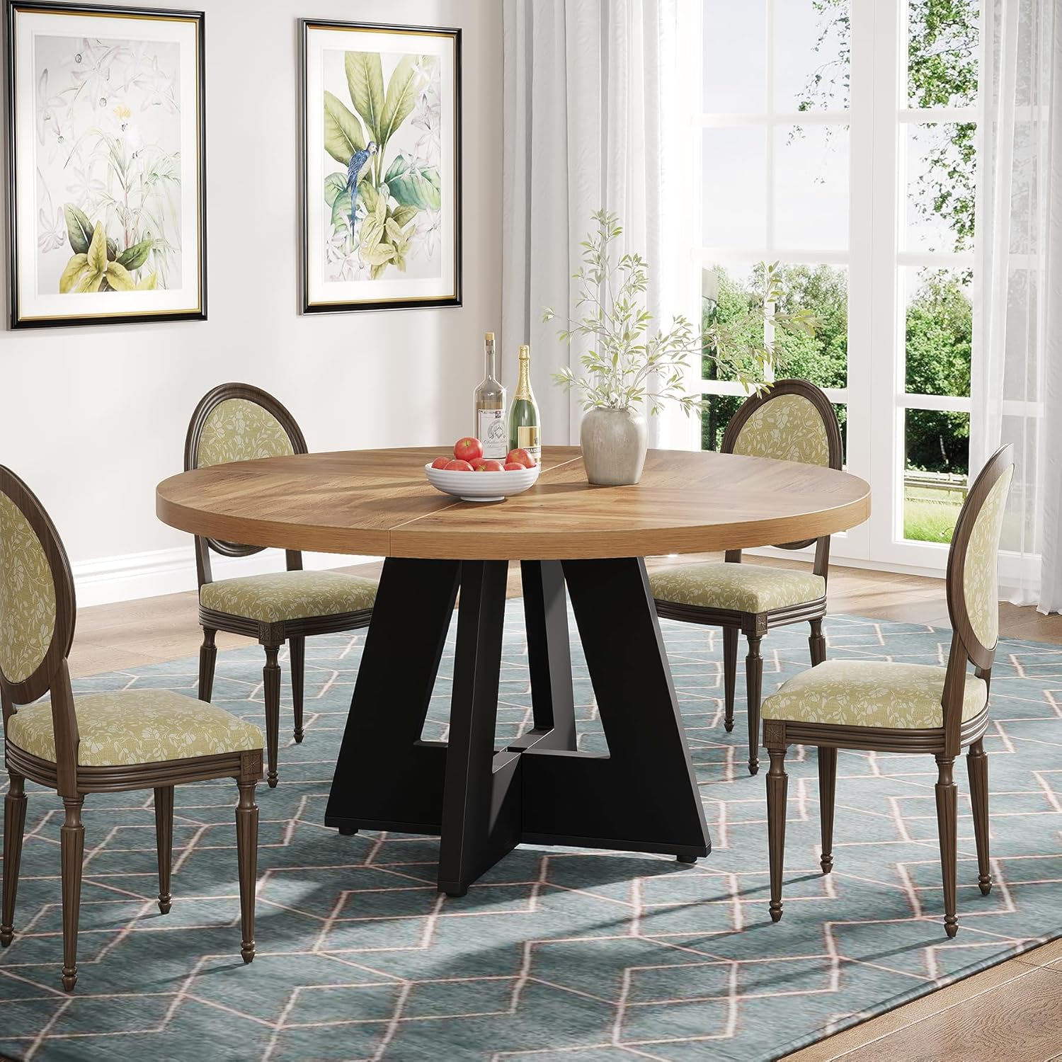 47-Inch Round Farmhouse Dining Table for 4–6 with Cross-Style Pedestal Base - Image 77