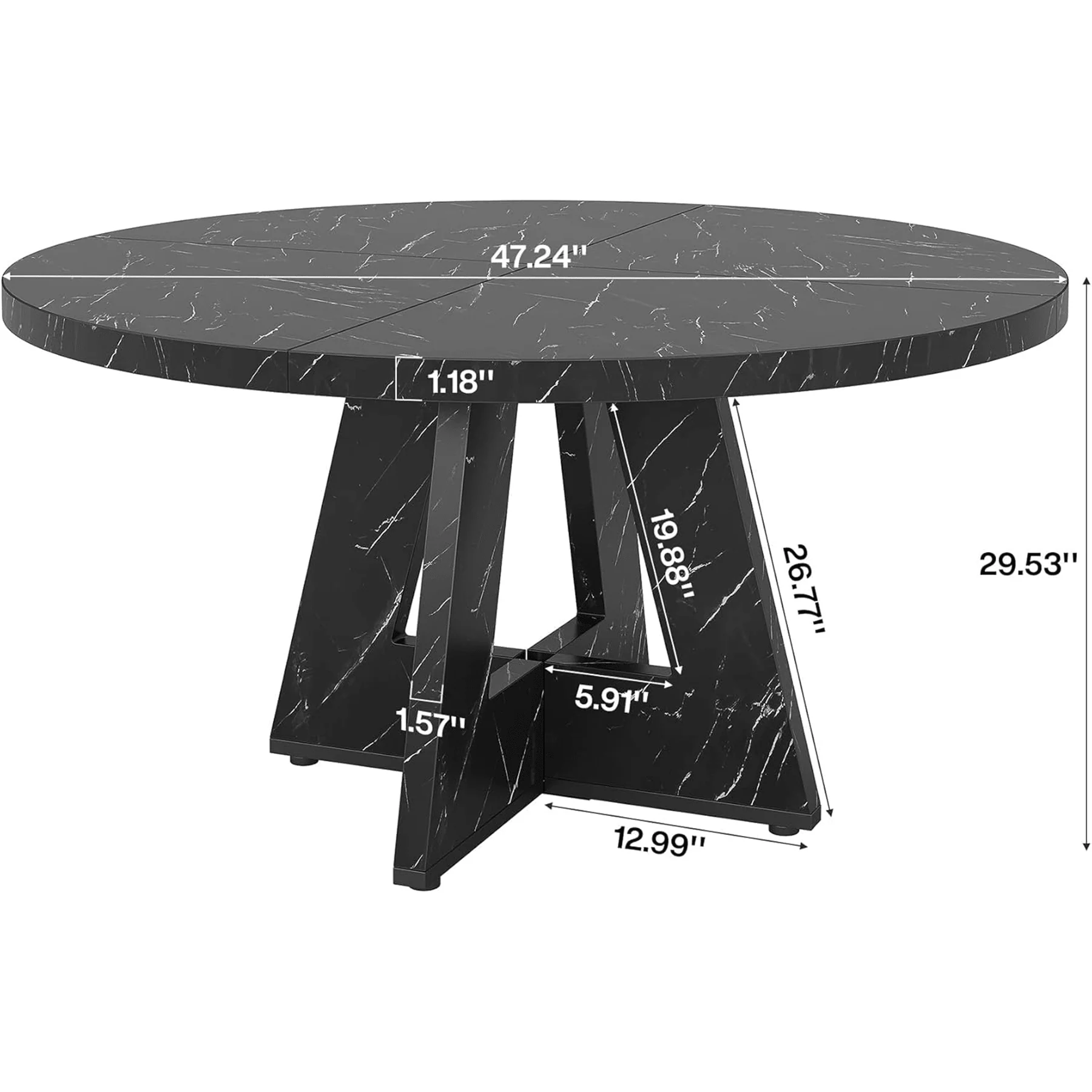 47-Inch Round Farmhouse Dining Table for 4–6 with Cross-Style Pedestal Base - Image 81