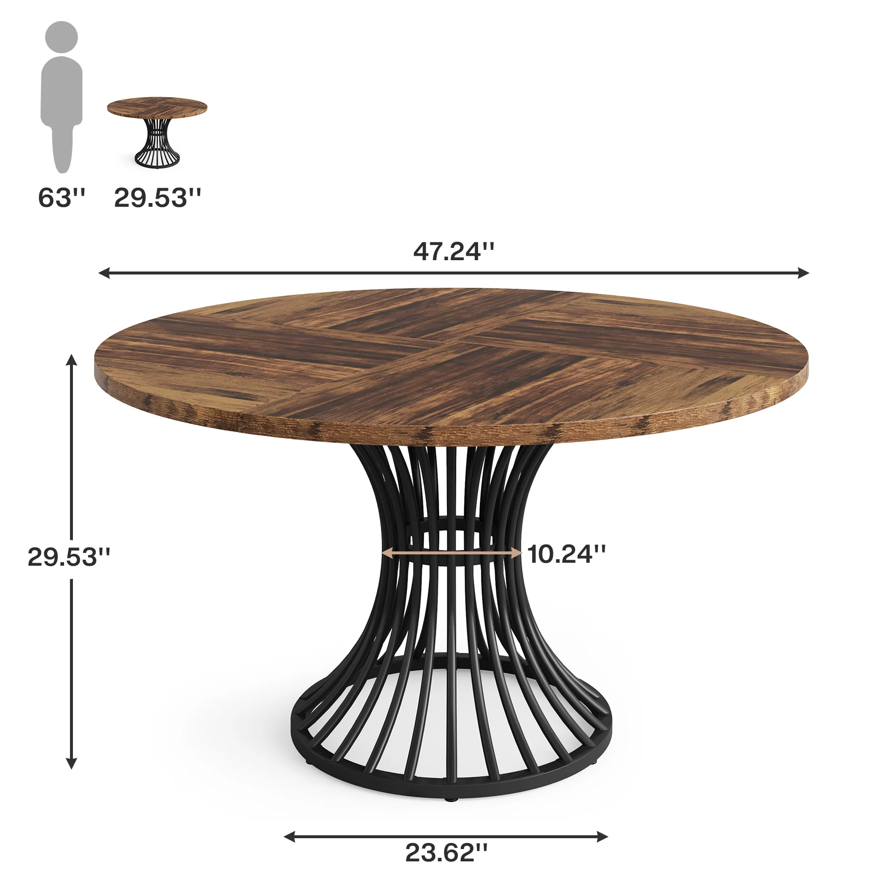 Round Dining Table for 4-6, 47" Farmhouse Circle Kitchen Table - Image 2