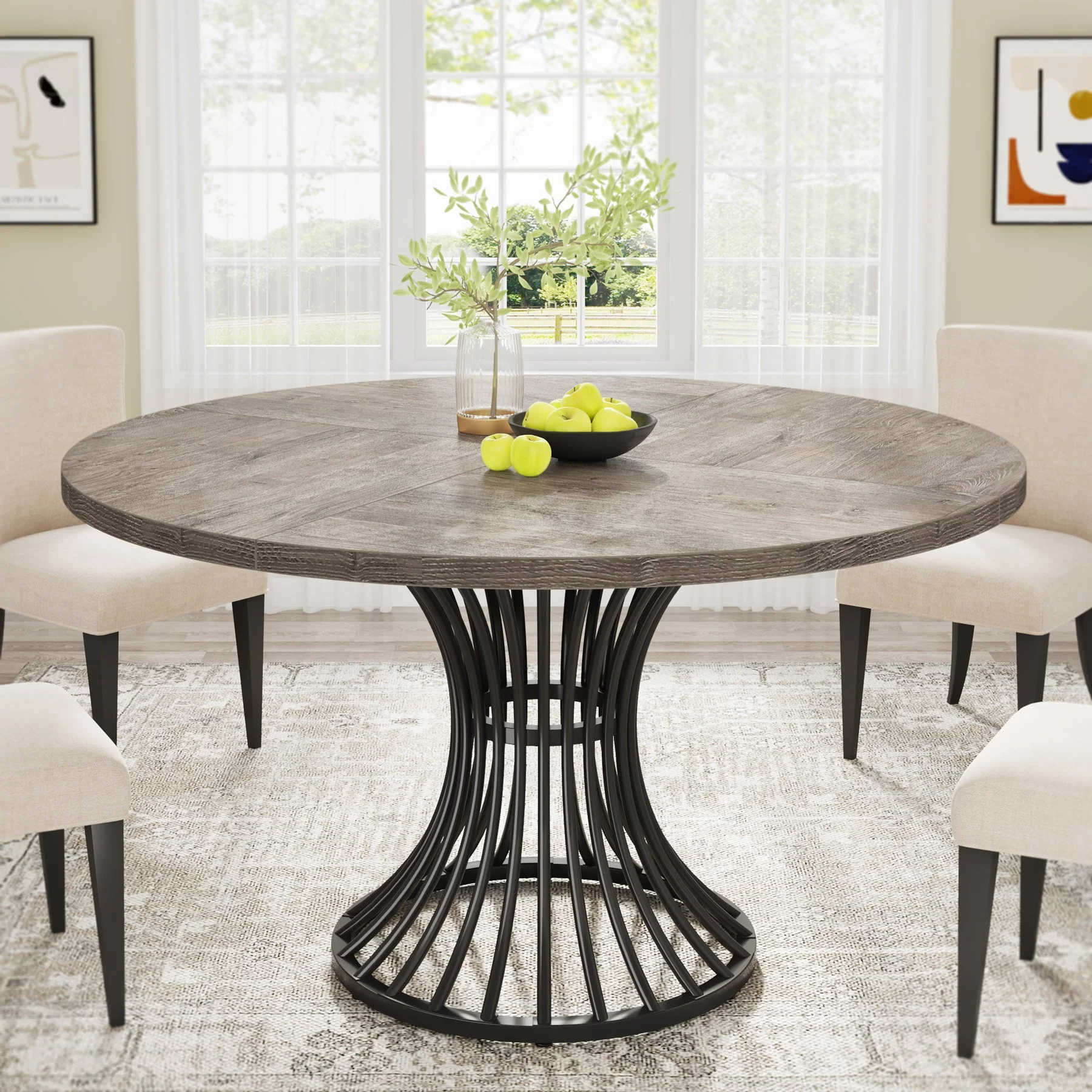 Round Dining Table for 4-6, 47" Farmhouse Circle Kitchen Table - Image 8