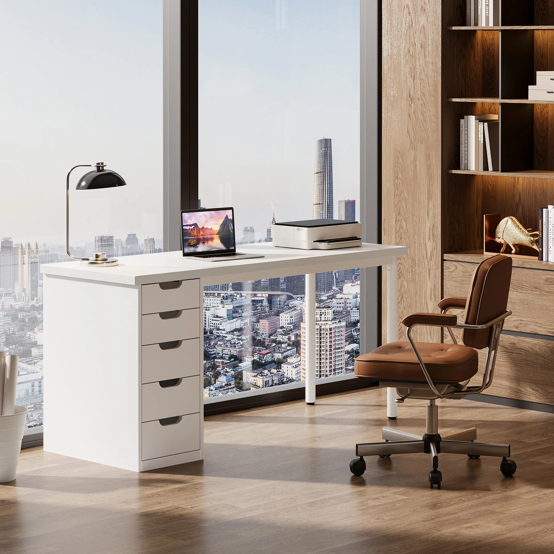 Tribesigns 47" Computer Desk with 5 Reversible Drawers, Rustic Home Office Workstation - Image 13