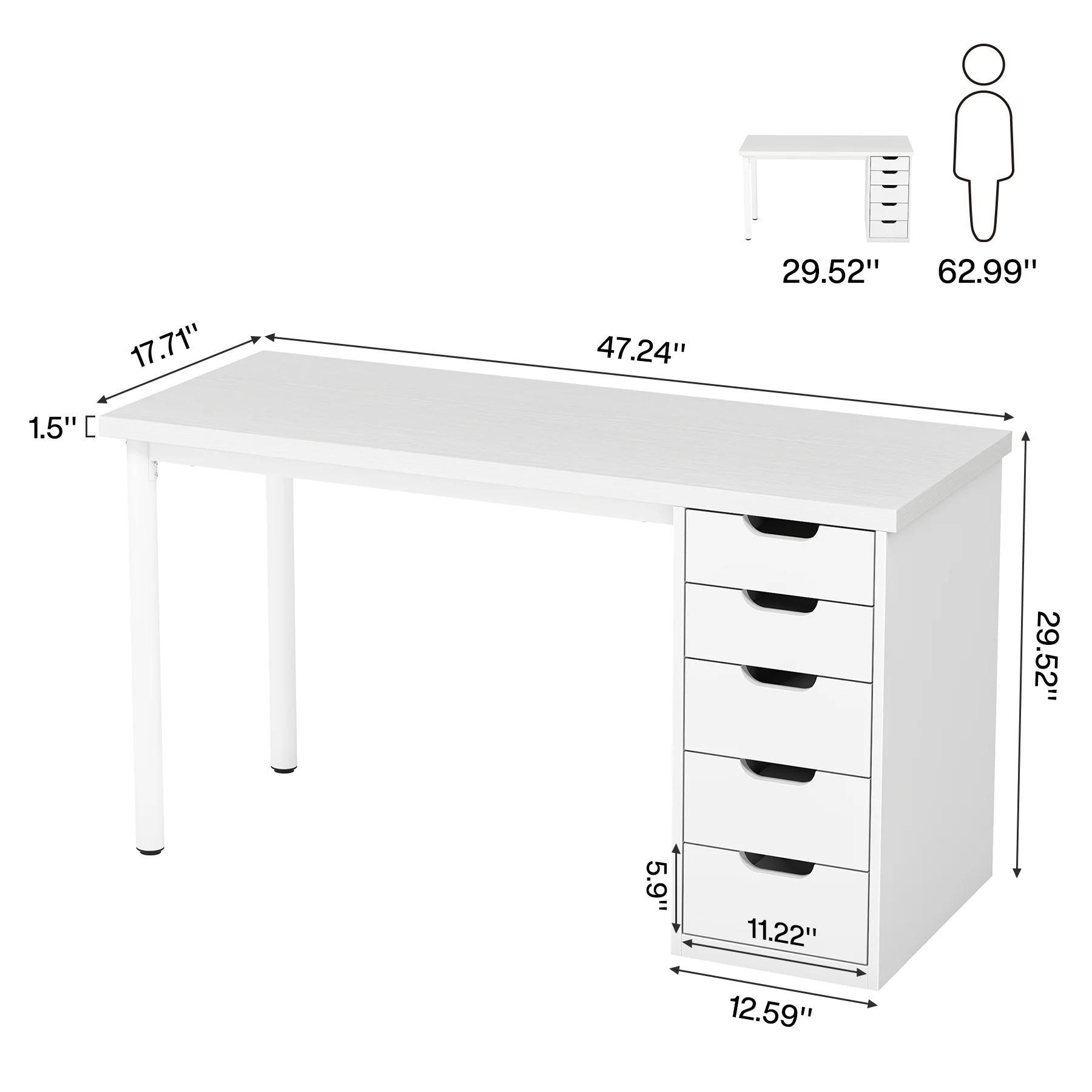 Tribesigns 47" Computer Desk with 5 Reversible Drawers, Rustic Home Office Workstation - Image 14