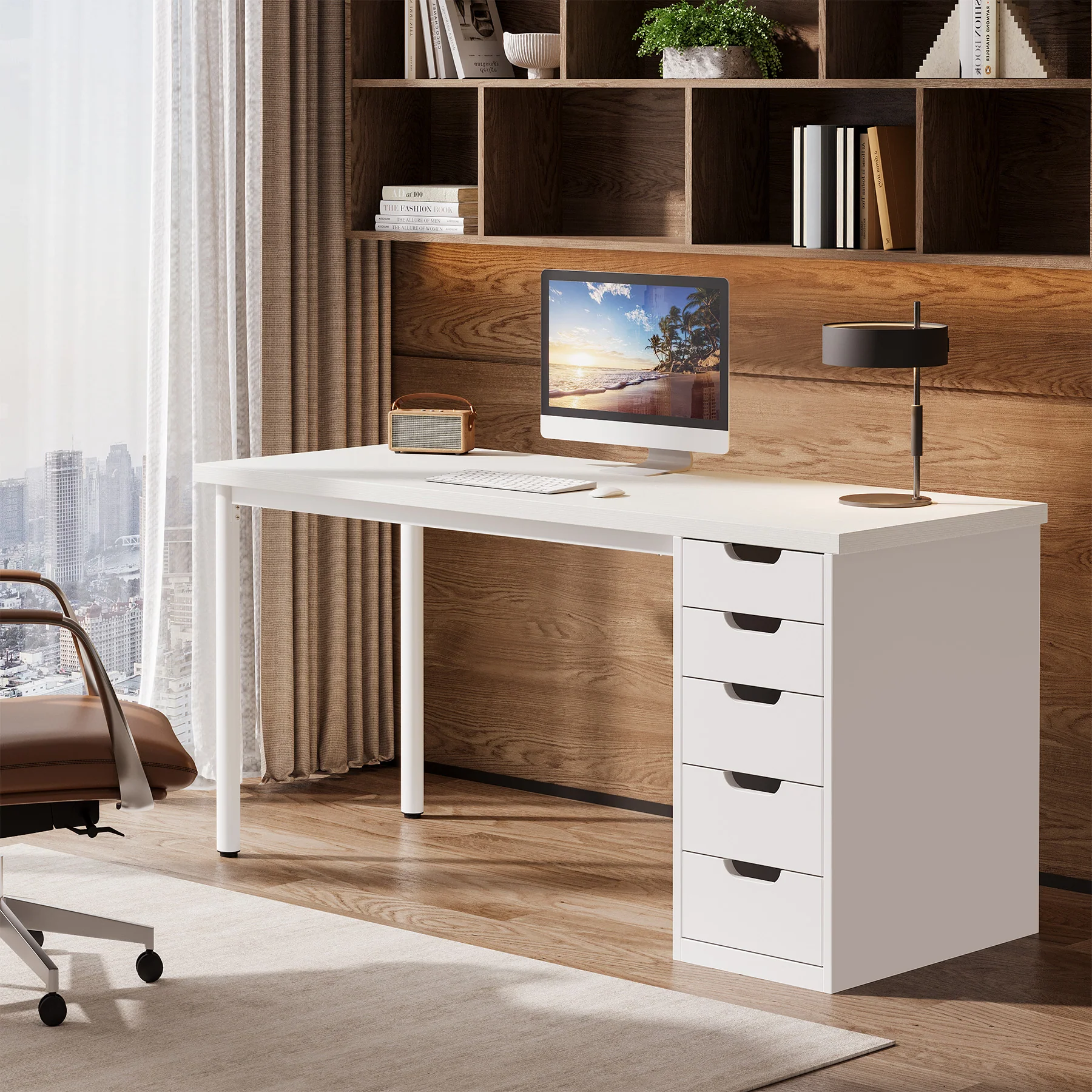 Tribesigns 47" Computer Desk with 5 Reversible Drawers, Rustic Home Office Workstation - Image 15