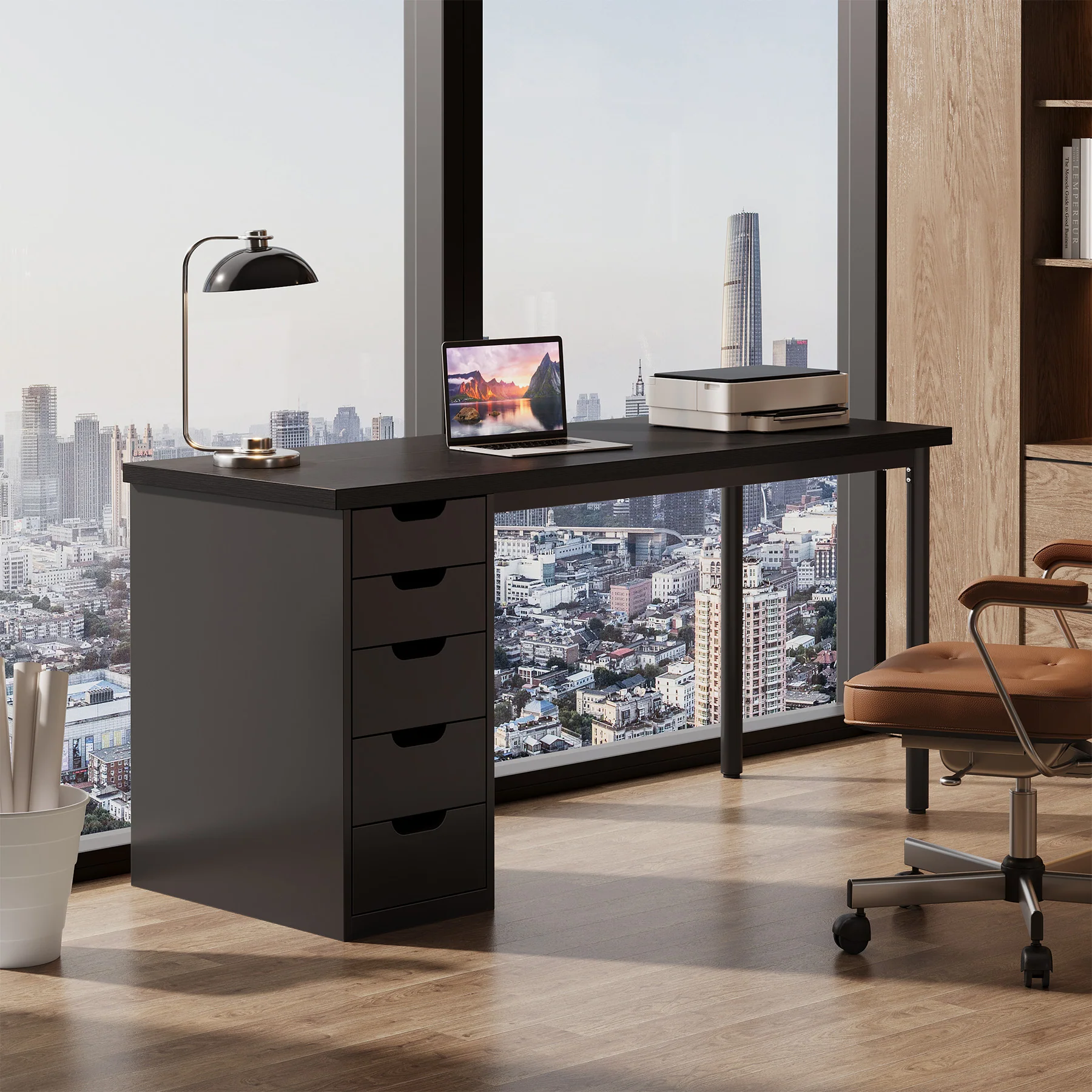 Tribesigns 47" Computer Desk with 5 Reversible Drawers, Rustic Home Office Workstation - Image 19