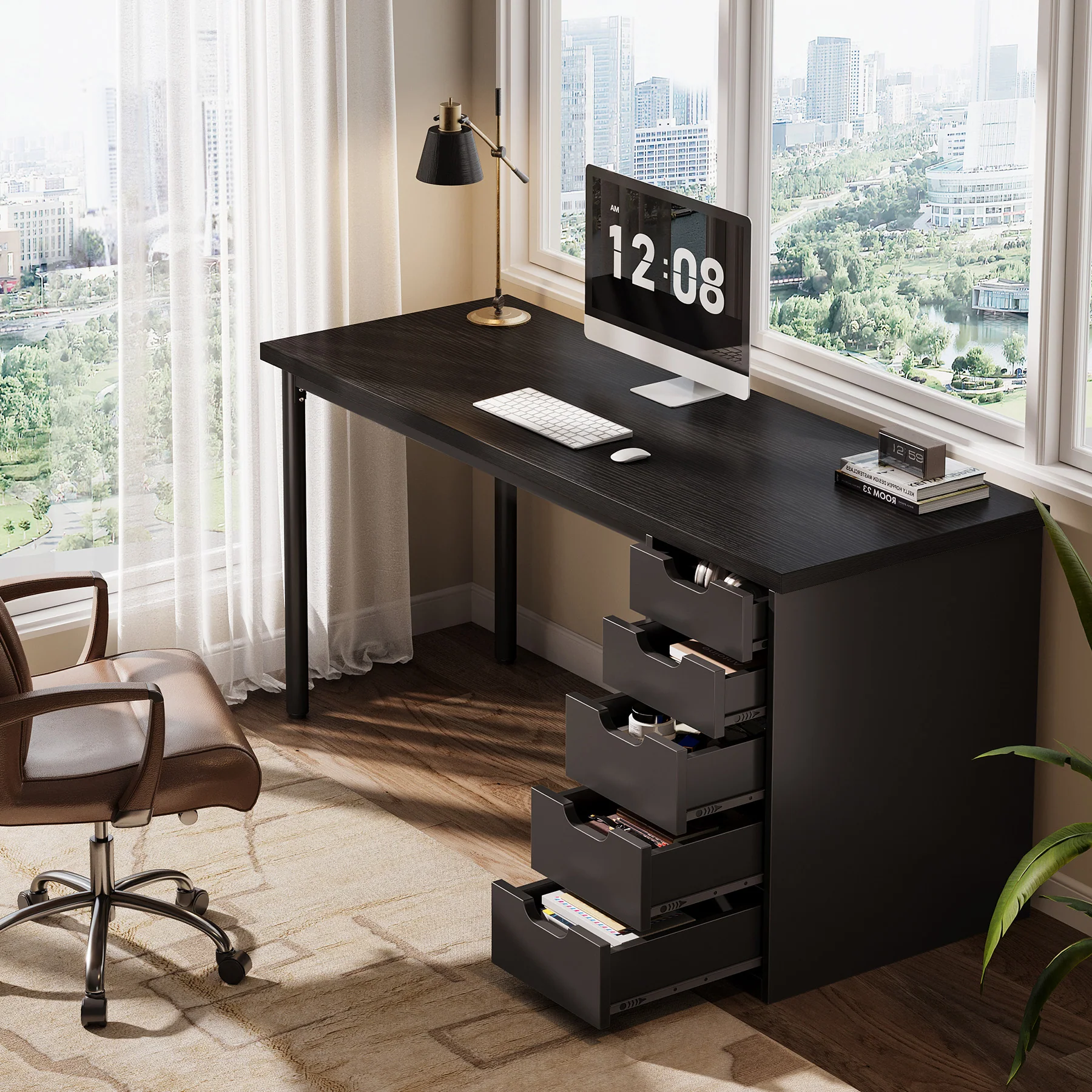 Tribesigns 47" Computer Desk with 5 Reversible Drawers, Rustic Home Office Workstation - Image 22