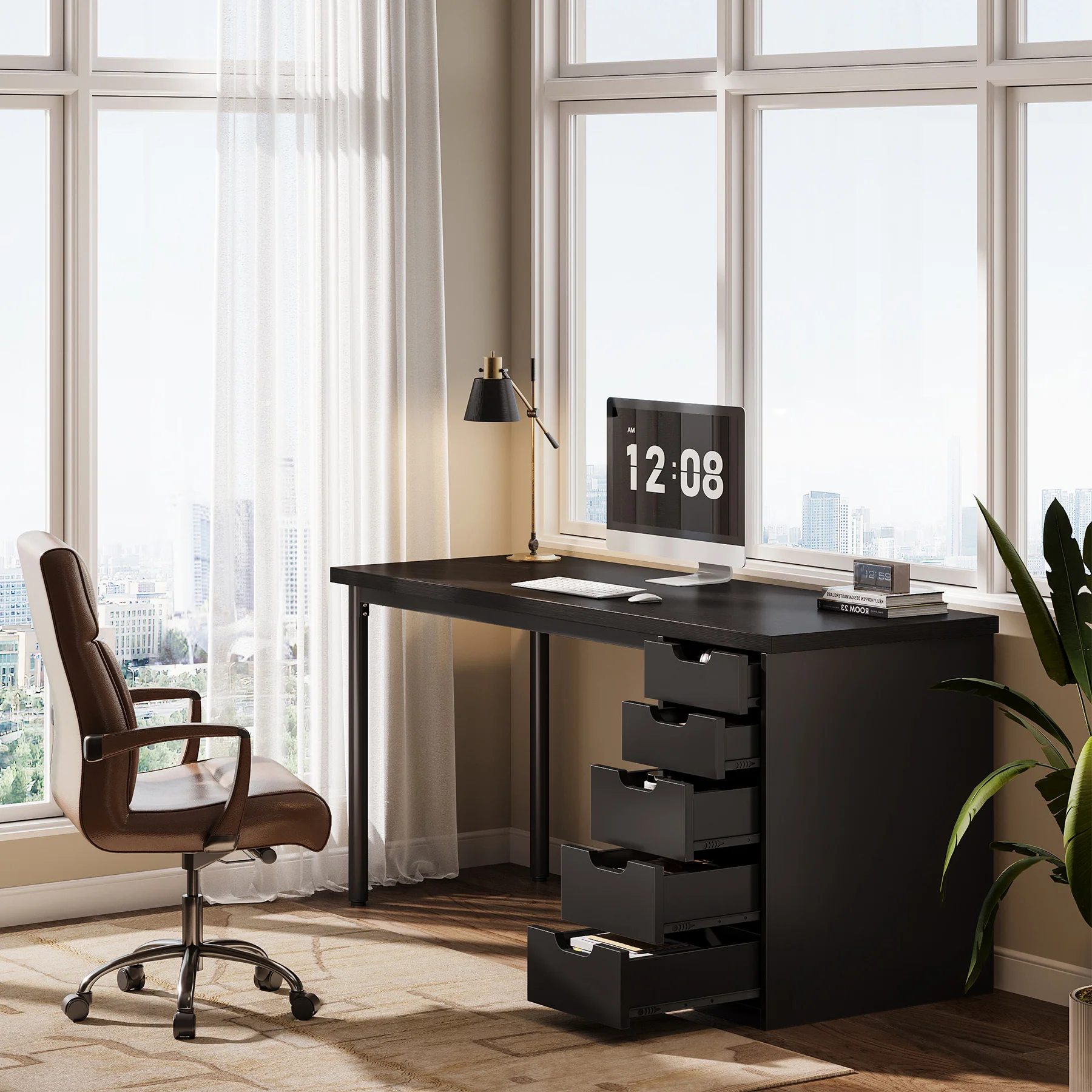 Tribesigns 47" Computer Desk with 5 Reversible Drawers, Rustic Home Office Workstation - Image 23