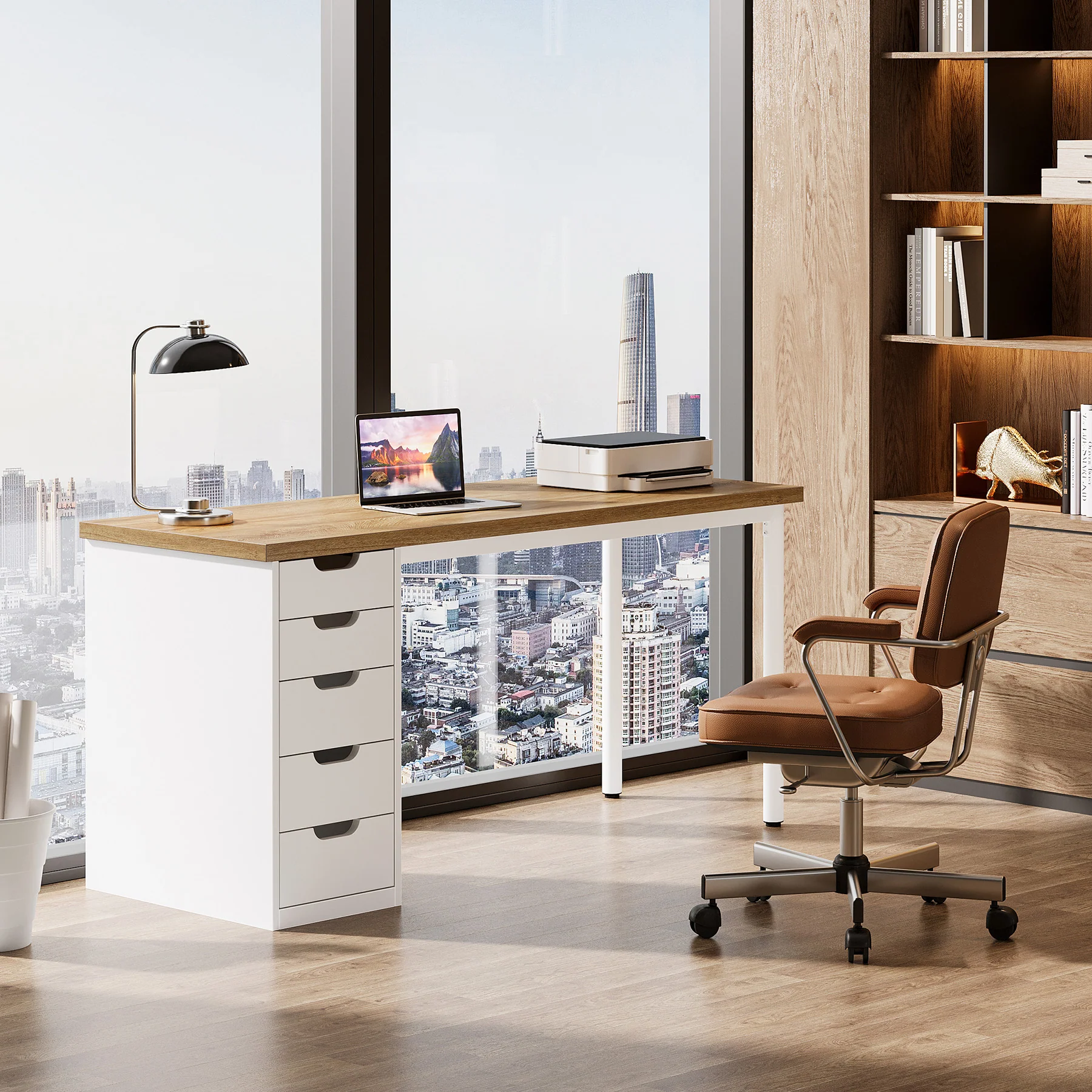Tribesigns 47" Computer Desk with 5 Reversible Drawers, Rustic Home Office Workstation - Image 25