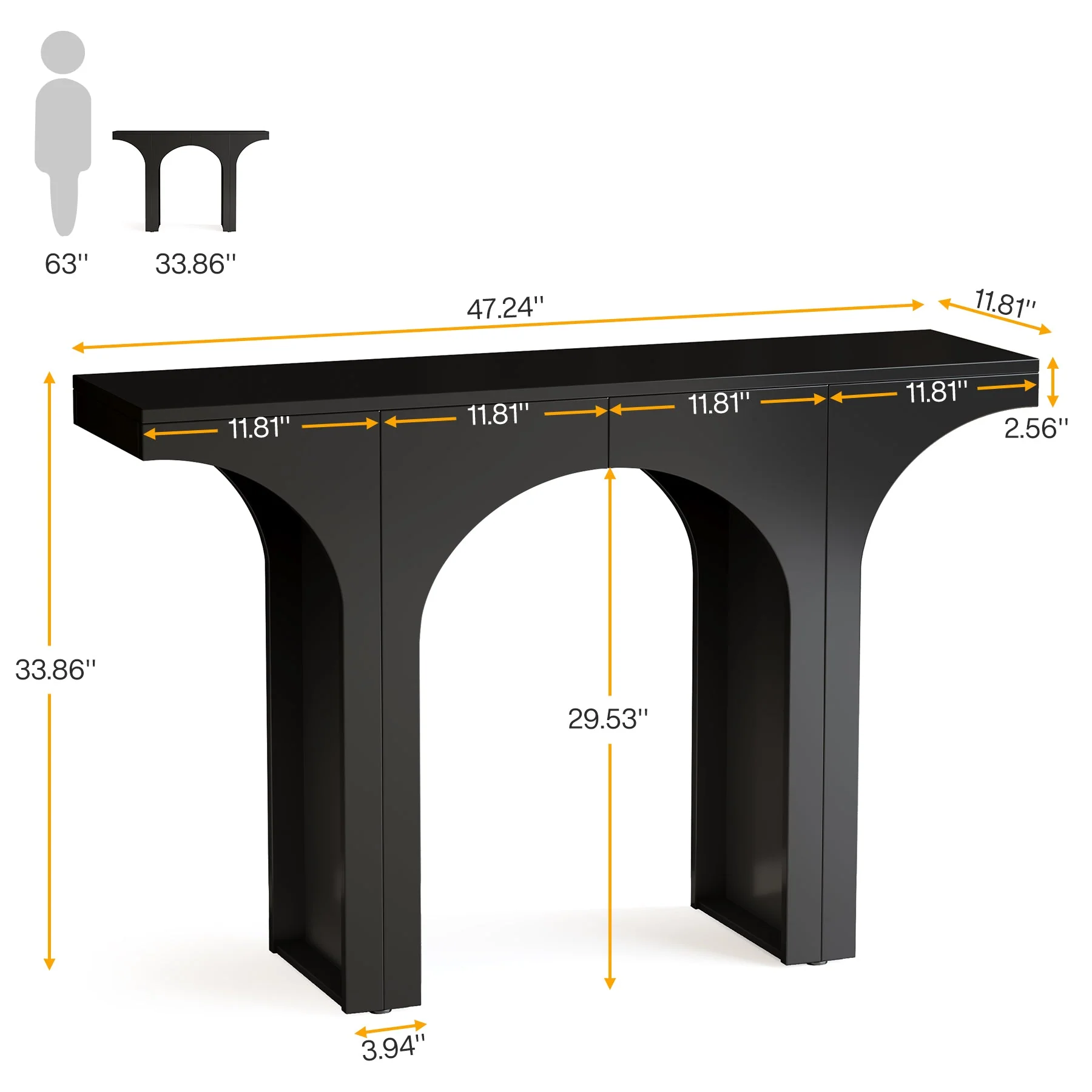 47" Console Table, Wooden Entryway Table Sofa Table with Arch Base - Image 2