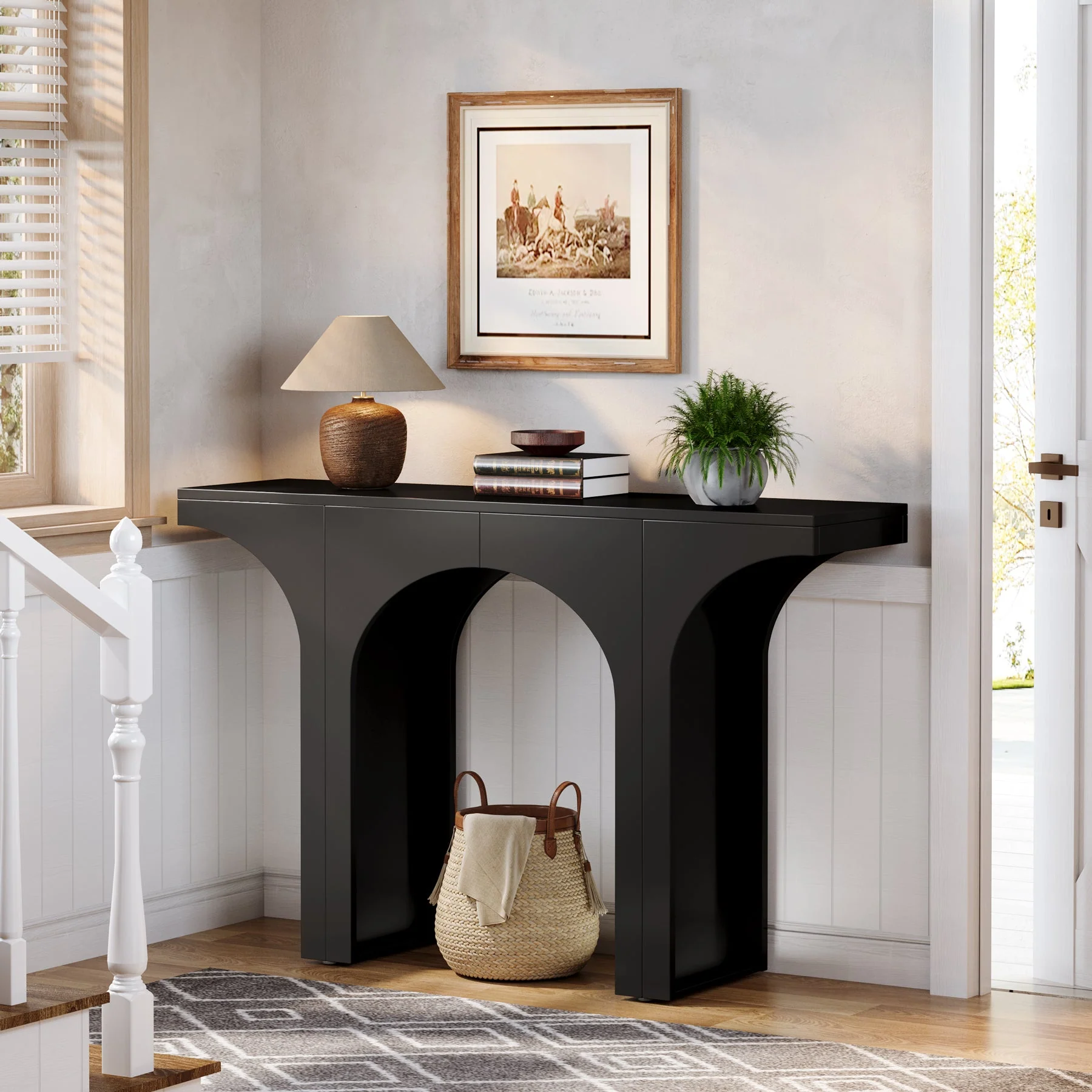 47" Console Table, Wooden Entryway Table Sofa Table with Arch Base - Image 3
