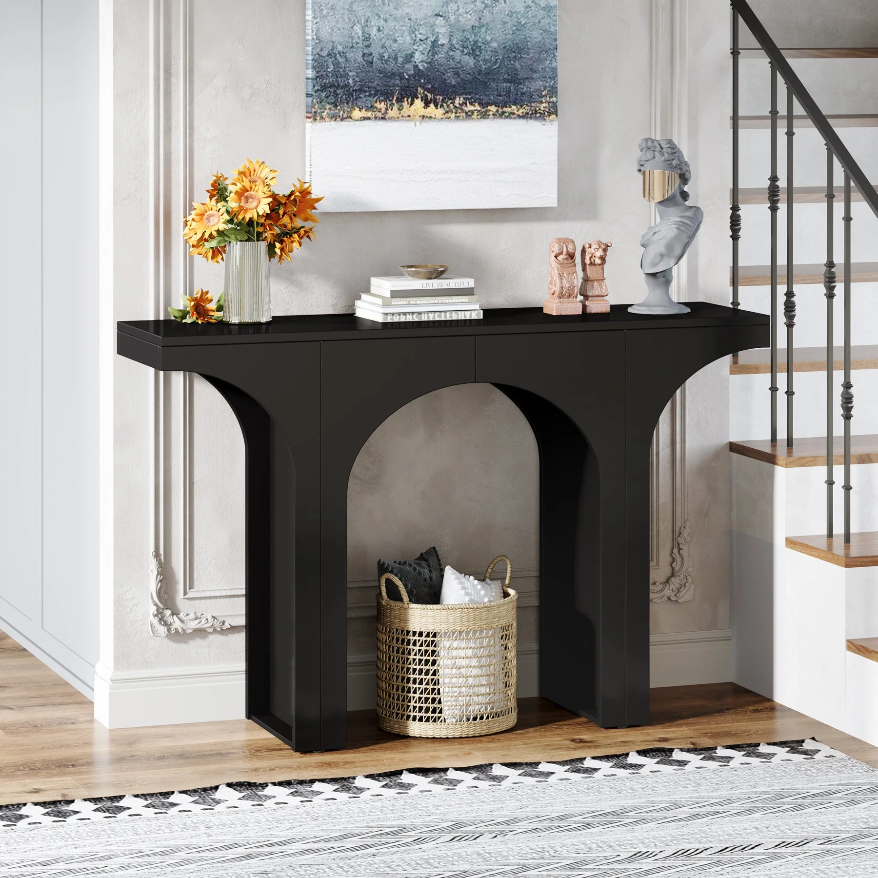 47" Console Table, Wooden Entryway Table Sofa Table with Arch Base - Image 5