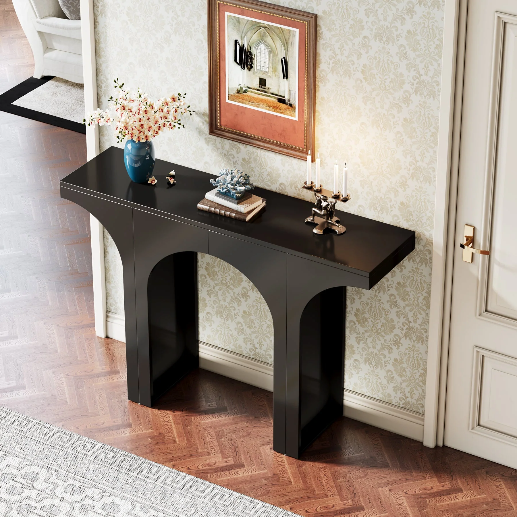 47" Console Table, Wooden Entryway Table Sofa Table with Arch Base - Image 6
