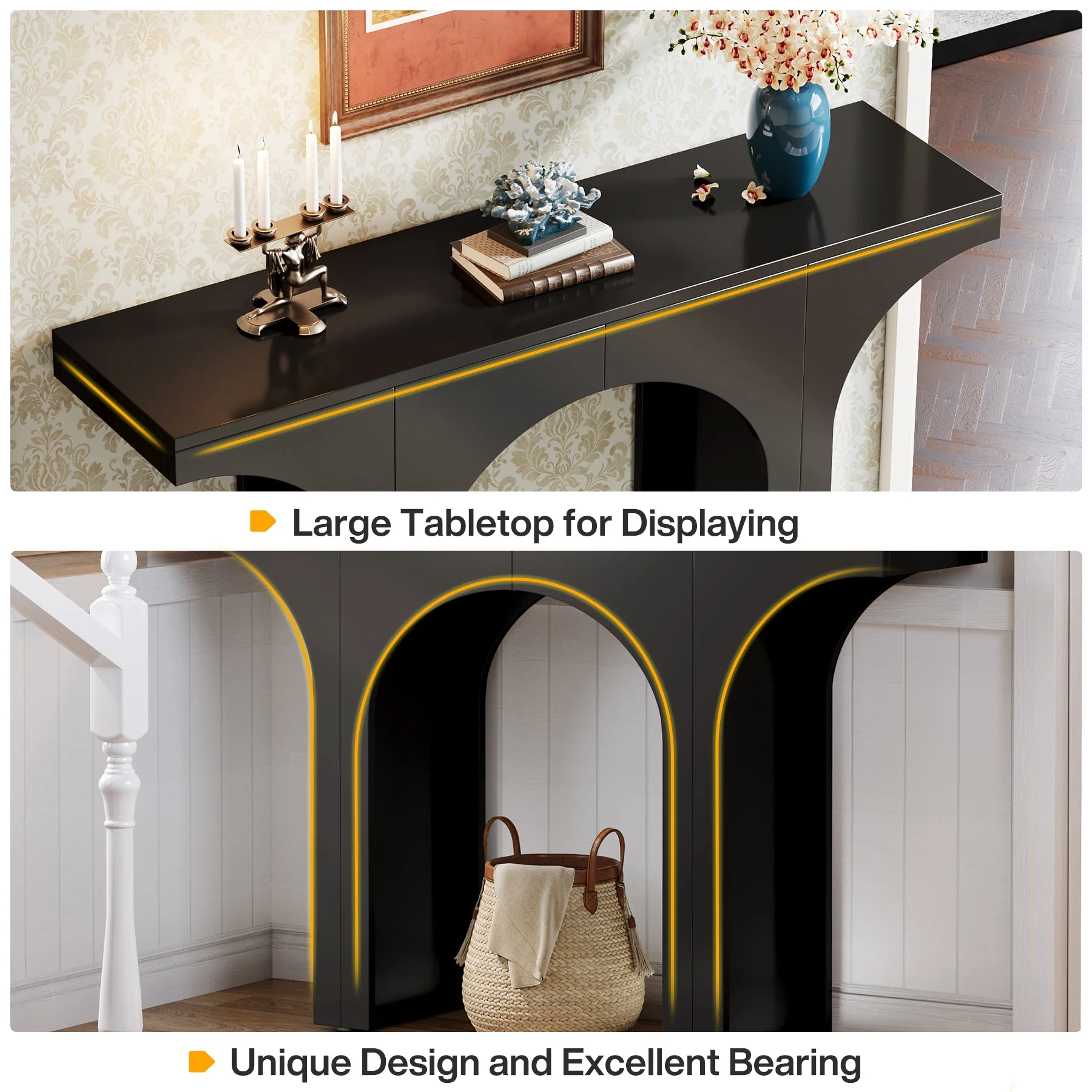 47" Console Table, Wooden Entryway Table Sofa Table with Arch Base - Image 7