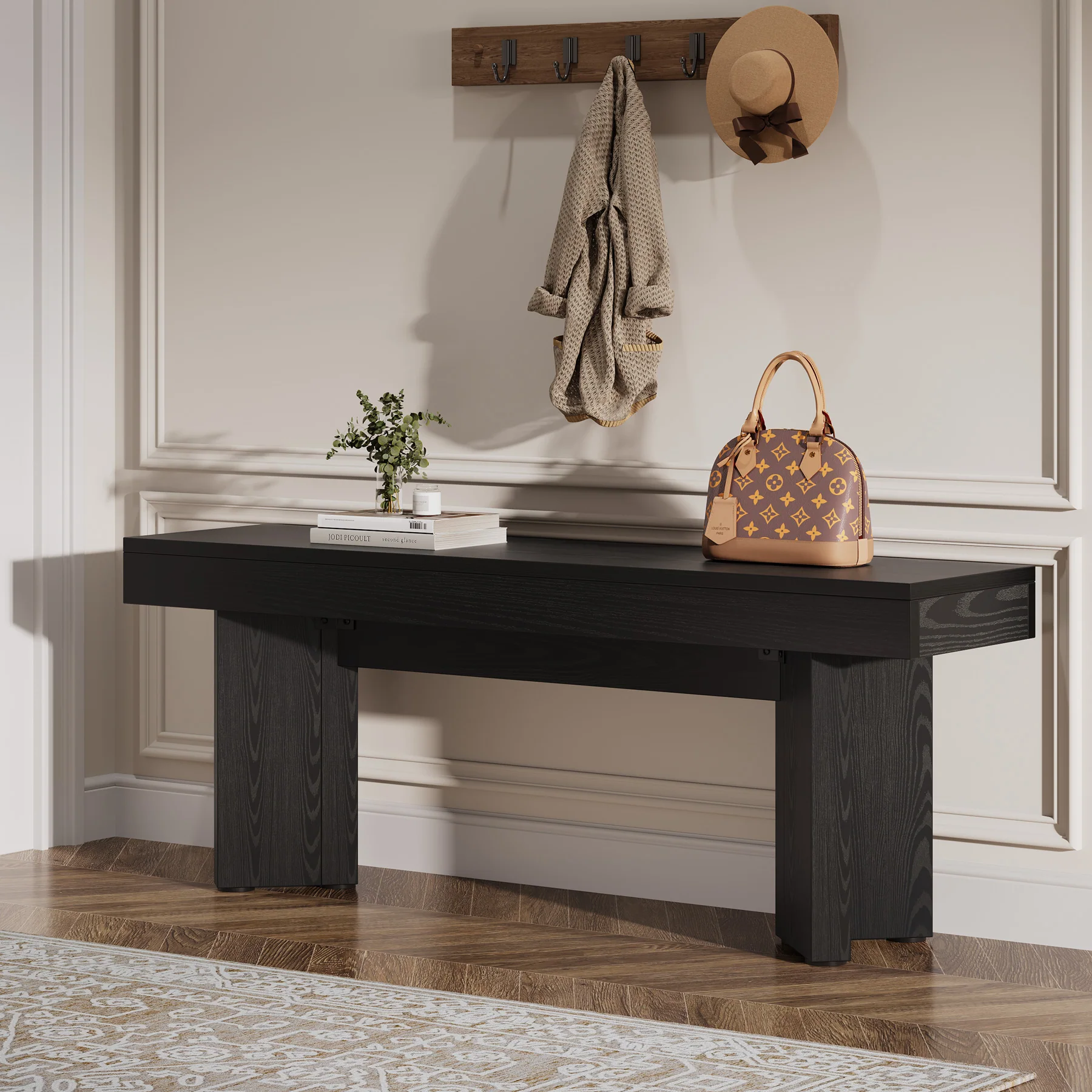 47" Wooden End of Bed Bench, Farmhouse Bedroom Bench - Image 10