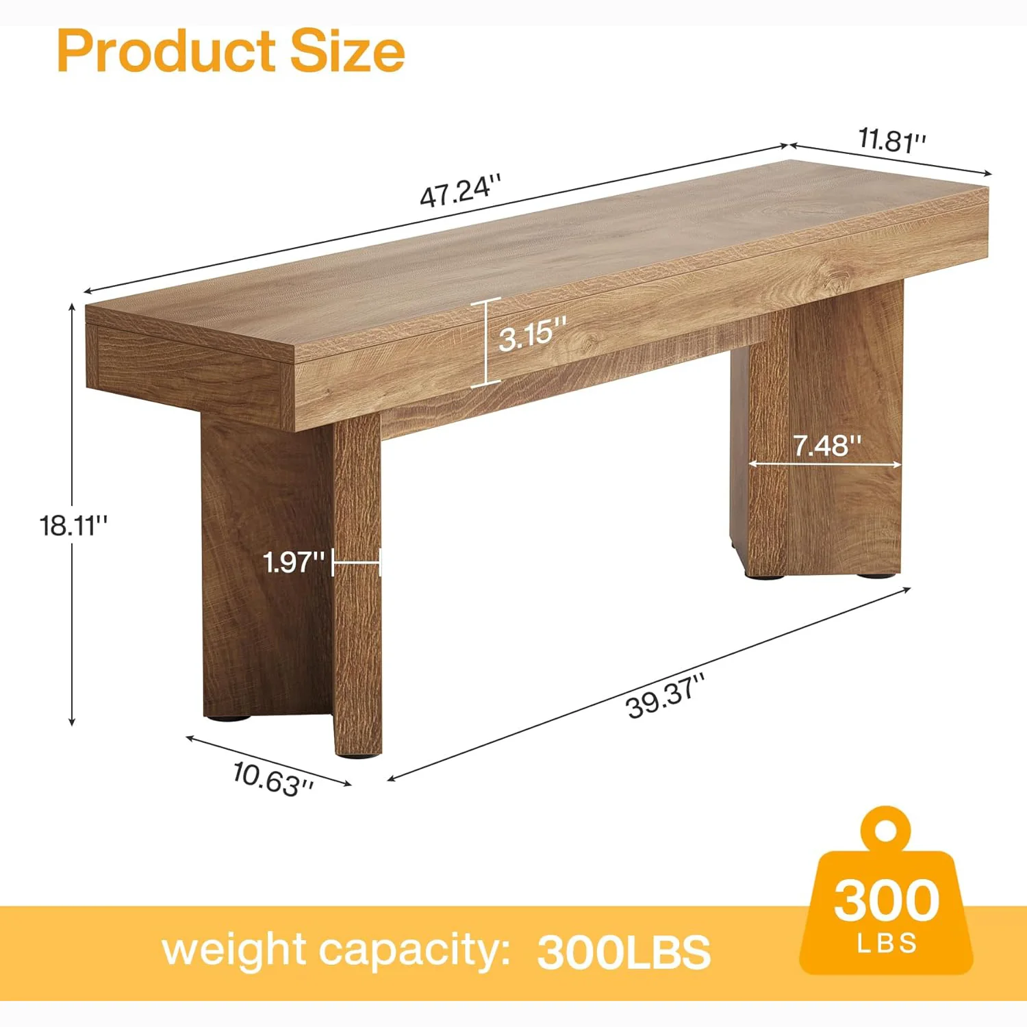 47" Wooden End of Bed Bench, Farmhouse Bedroom Bench - Image 2