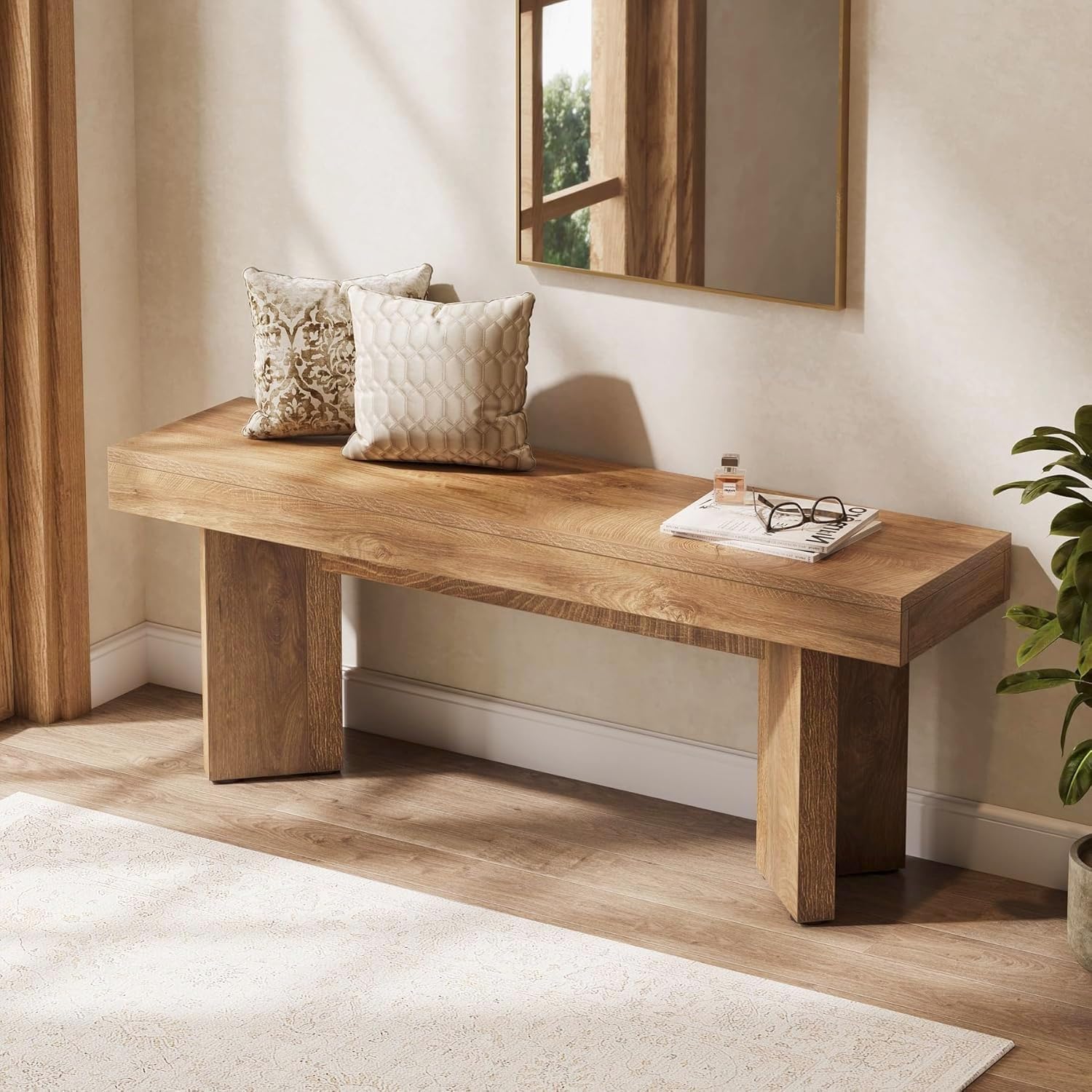 47" Wooden End of Bed Bench, Farmhouse Bedroom Bench - Image 5