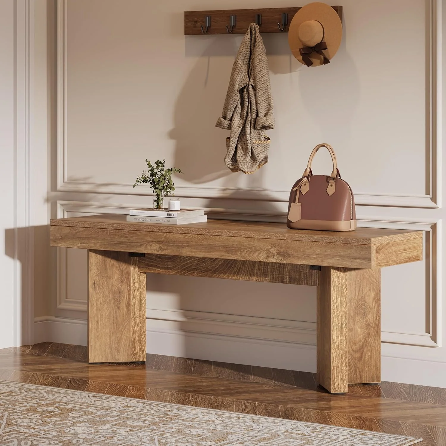 47" Wooden End of Bed Bench, Farmhouse Bedroom Bench - Image 6