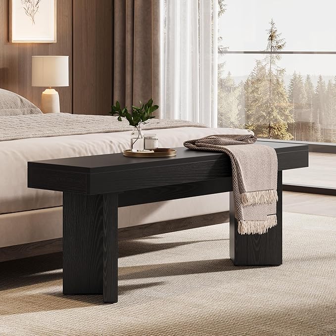 47" Wooden End of Bed Bench, Farmhouse Bedroom Bench - Image 7