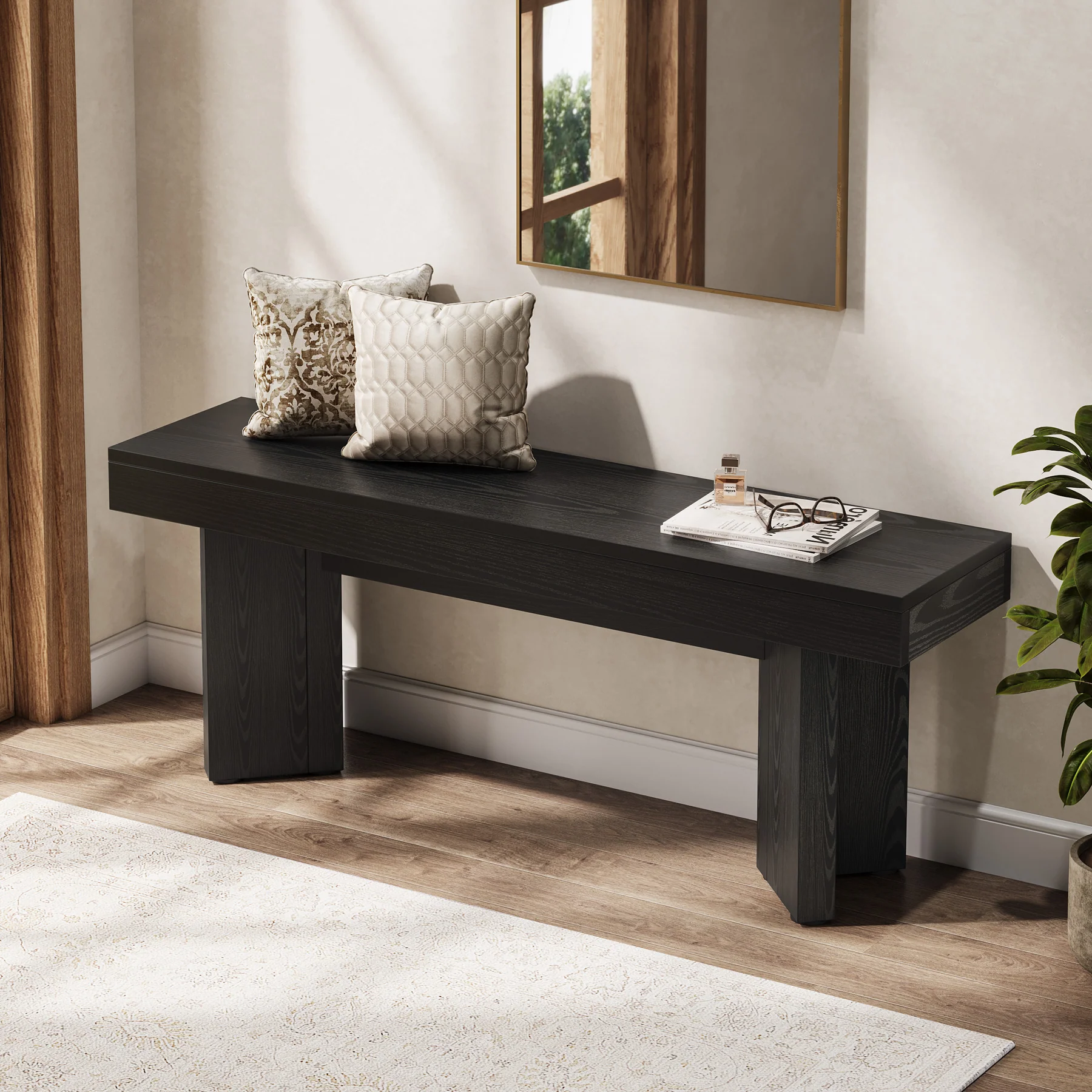 47" Wooden End of Bed Bench, Farmhouse Bedroom Bench - Image 9