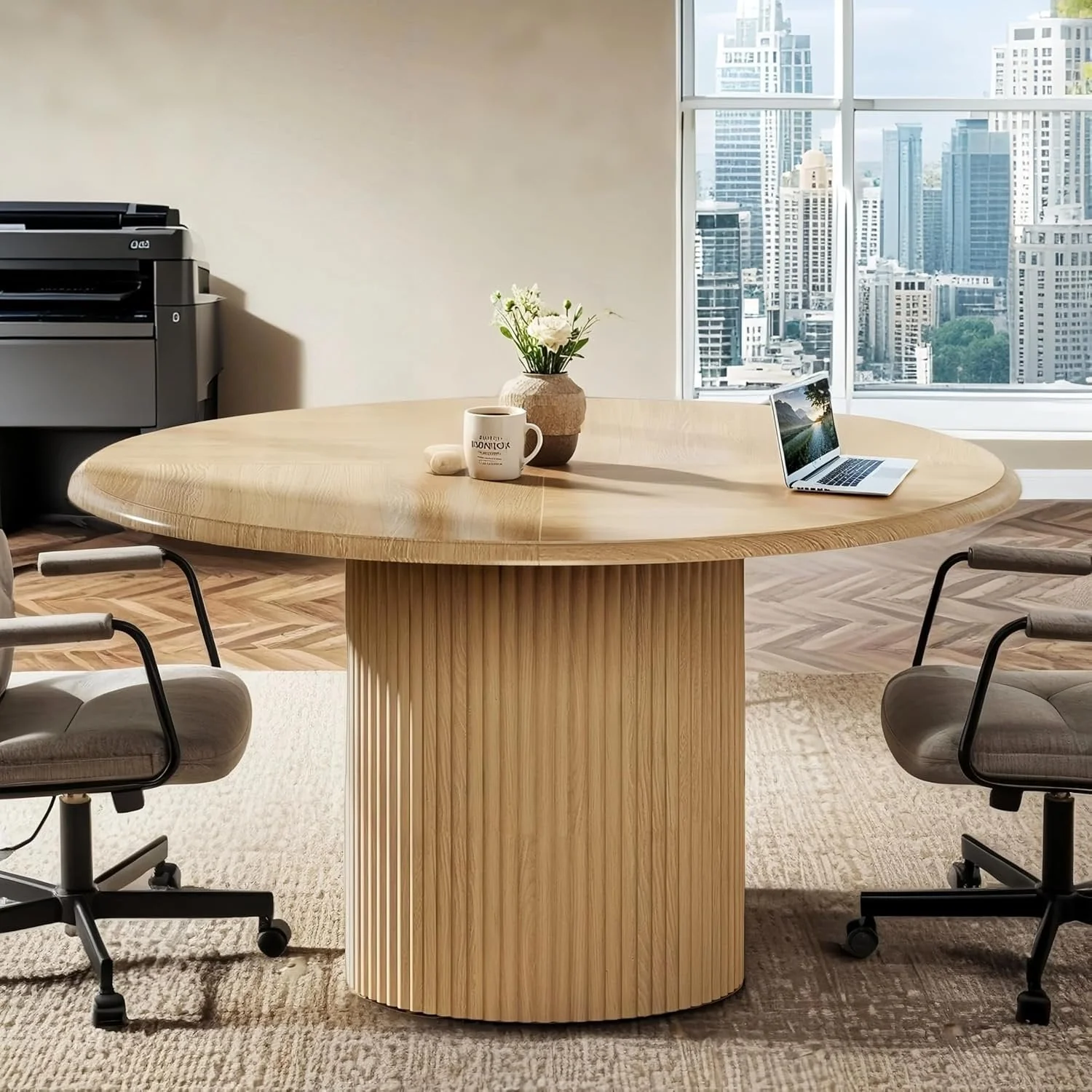 47" Round Conference Table with Fluted Metal Base for 4-6 People - Image 3