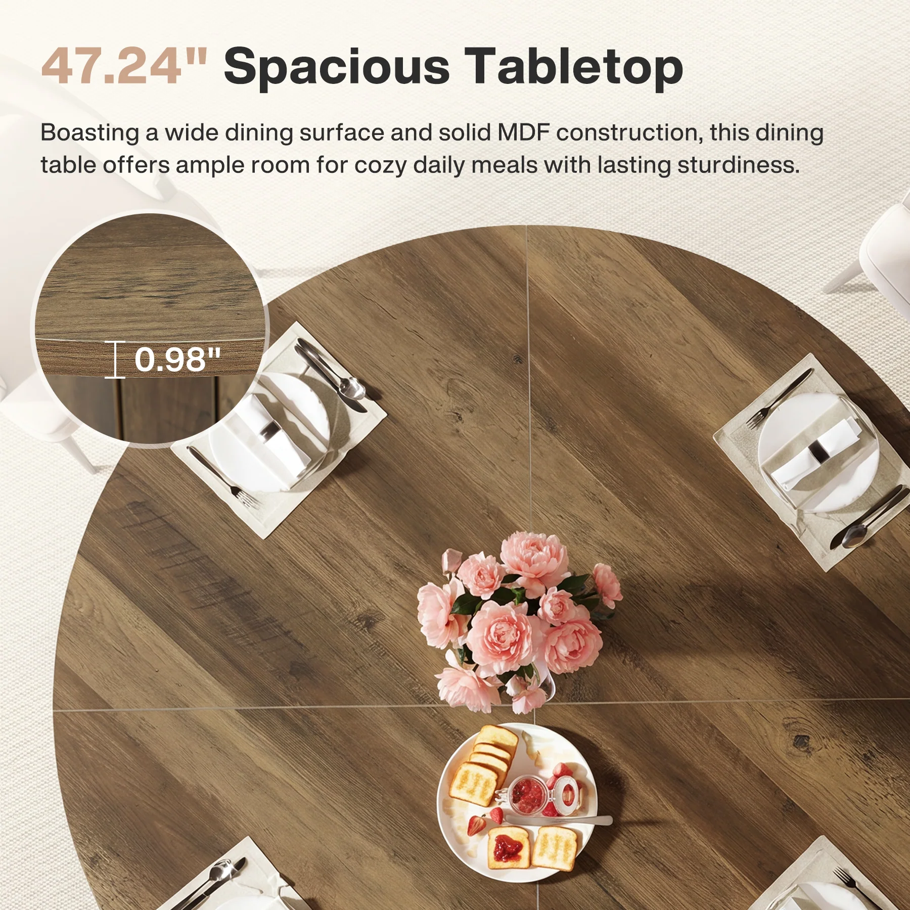 47" Round Dining Table with Pedestal Base, Farmhouse Kitchen Table for 4-6 People - Image 6