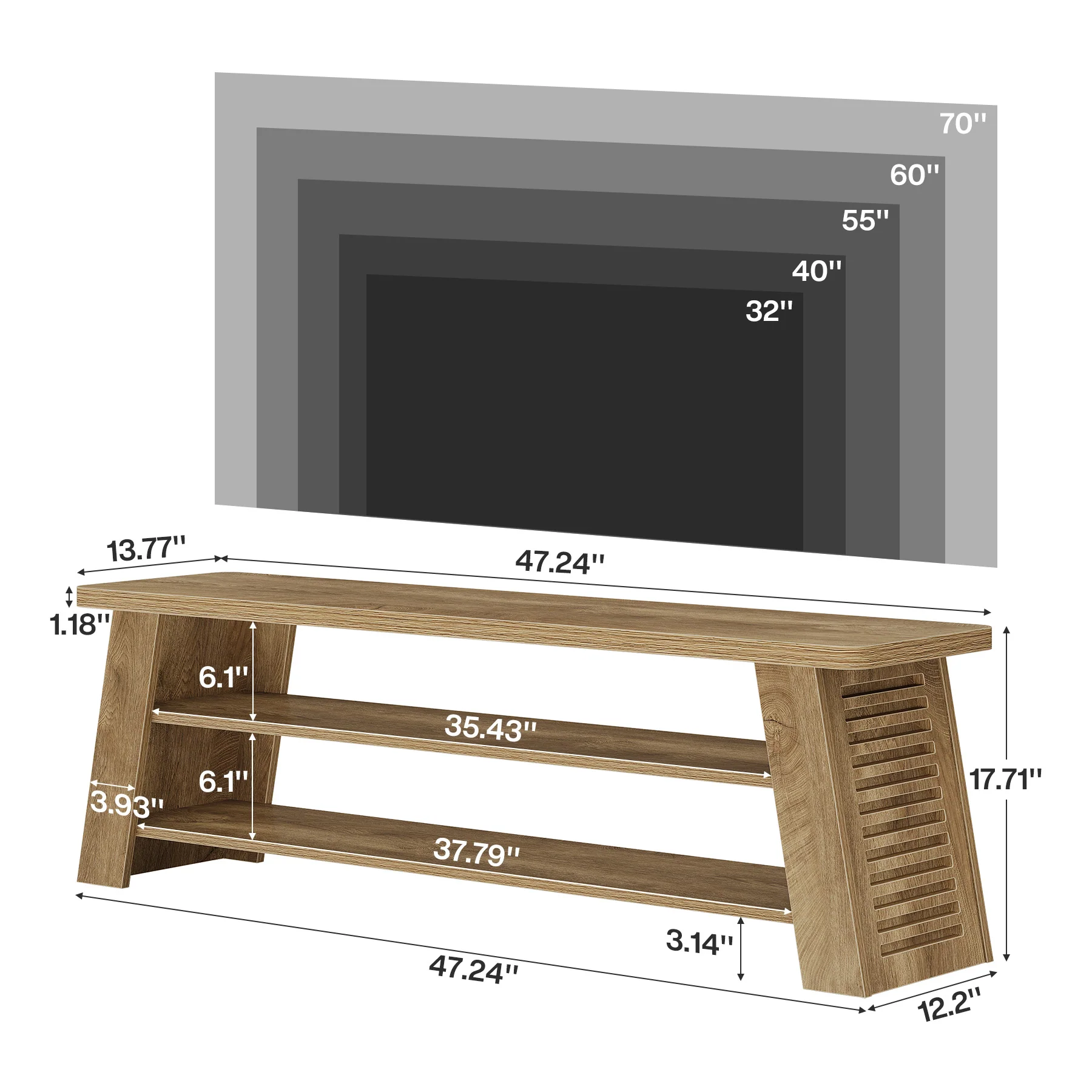 47" TV Stand for 60" TVs, 3-Tier Entertainment Media Center with Storage Shelves - Image 2