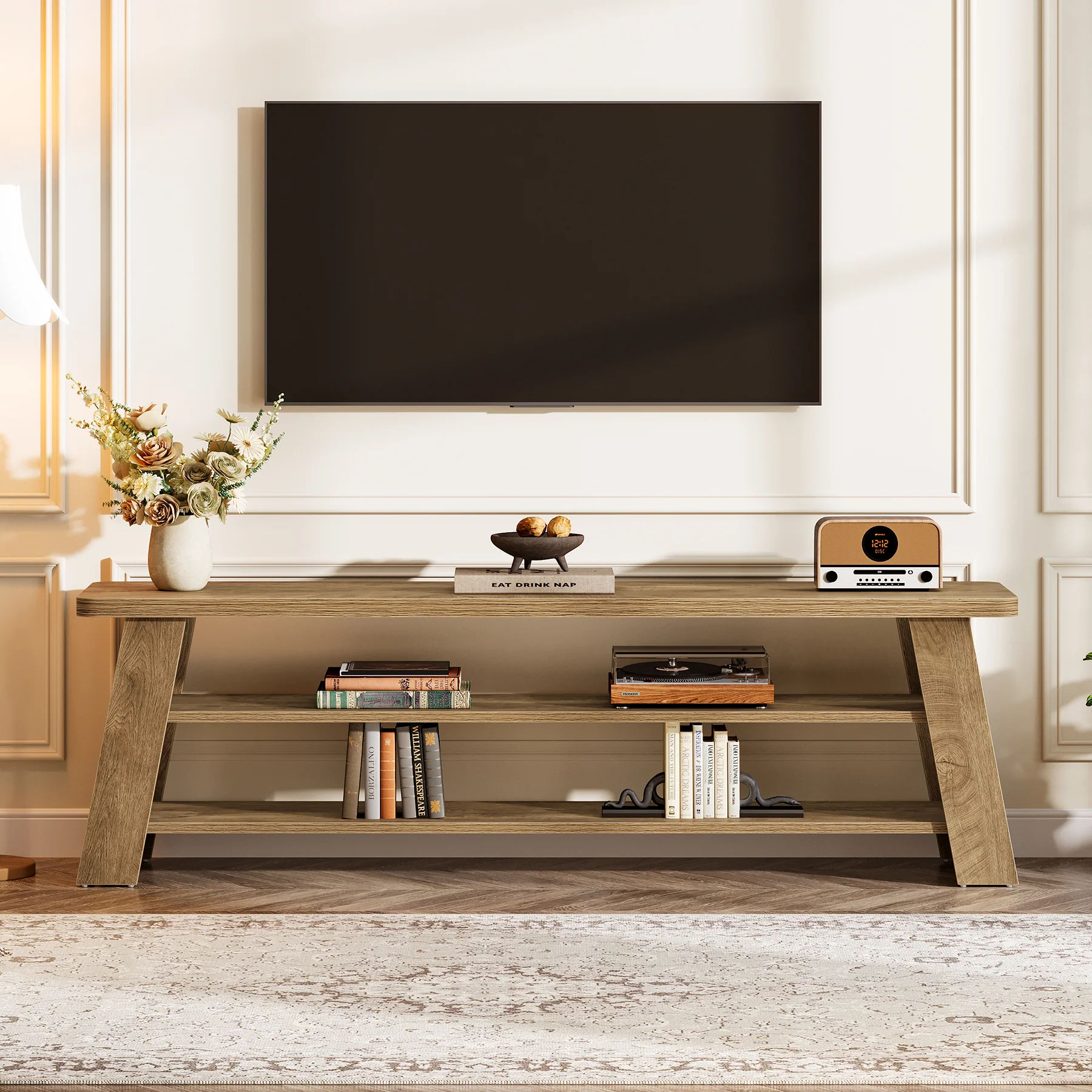 47" TV Stand for 60" TVs, 3-Tier Entertainment Media Center with Storage Shelves - Image 4
