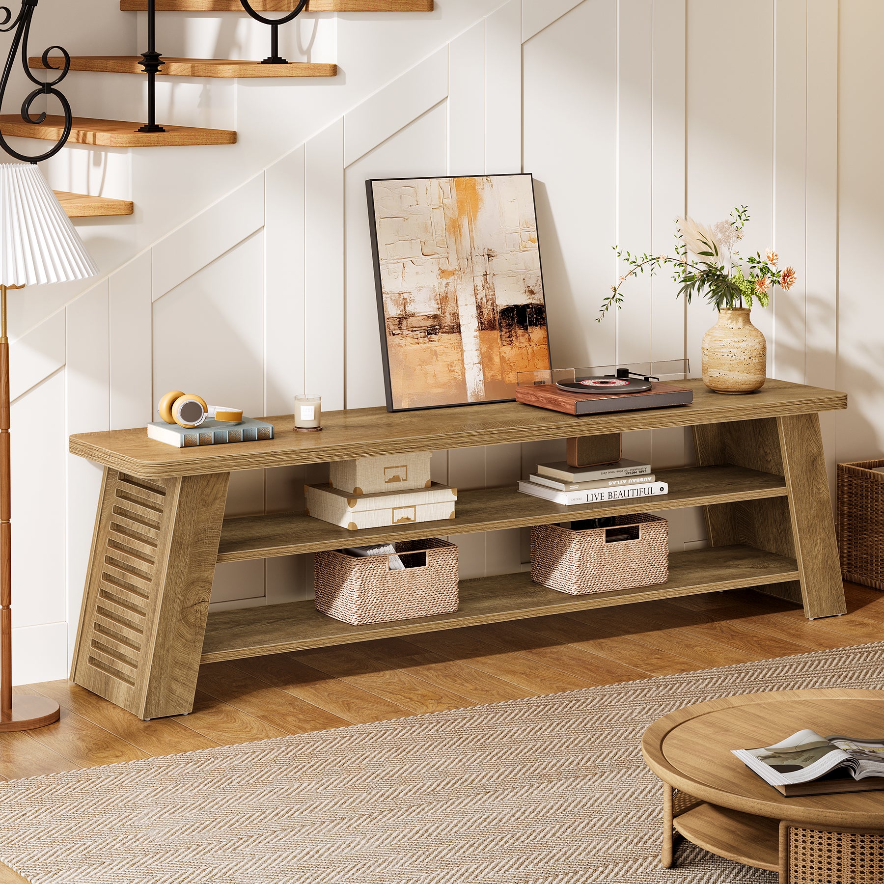 47" TV Stand for 60" TVs, 3-Tier Entertainment Media Center with Storage Shelves - Image 5