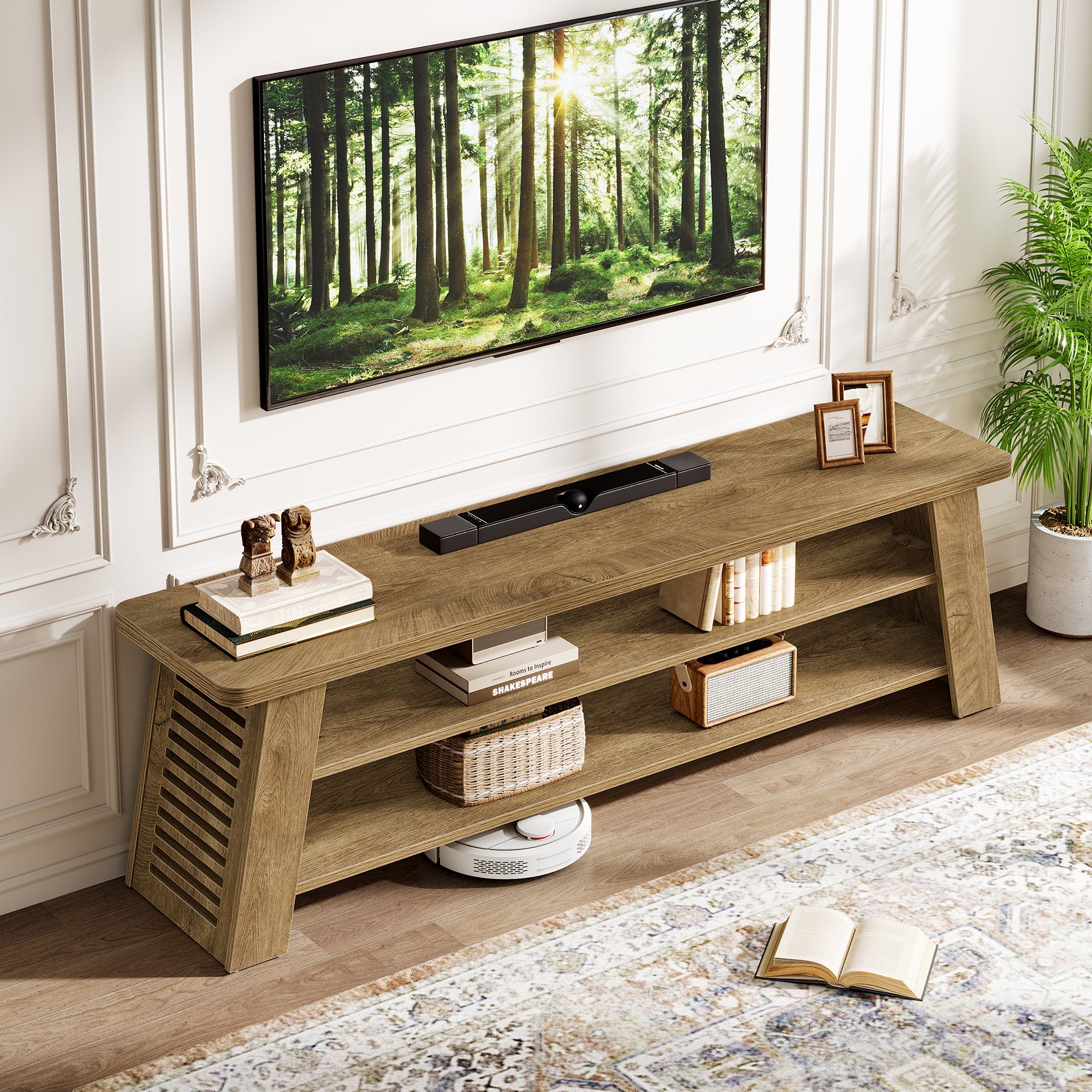 47" TV Stand for 60" TVs, 3-Tier Entertainment Media Center with Storage Shelves - Image 6
