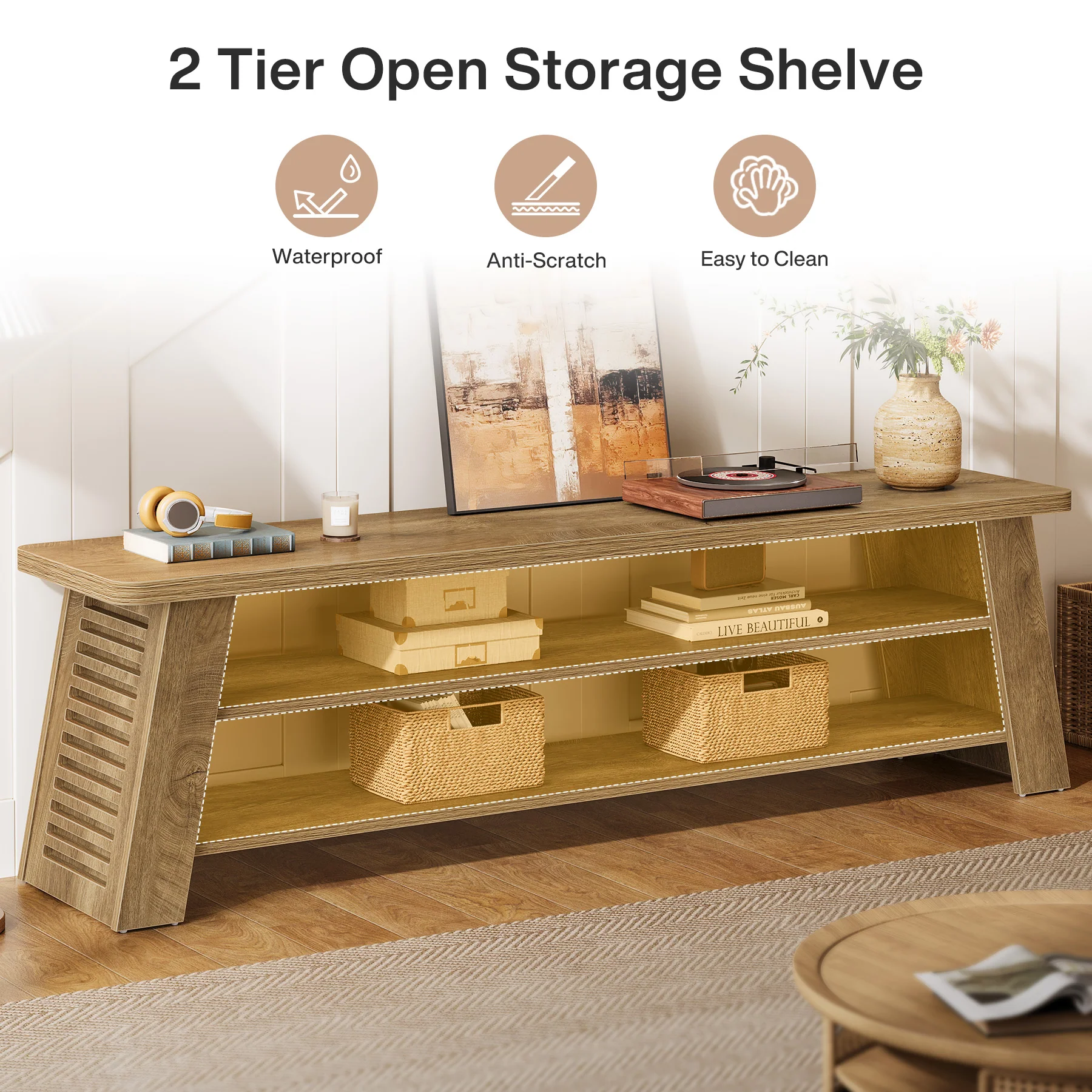 47" TV Stand for 60" TVs, 3-Tier Entertainment Media Center with Storage Shelves - Image 7