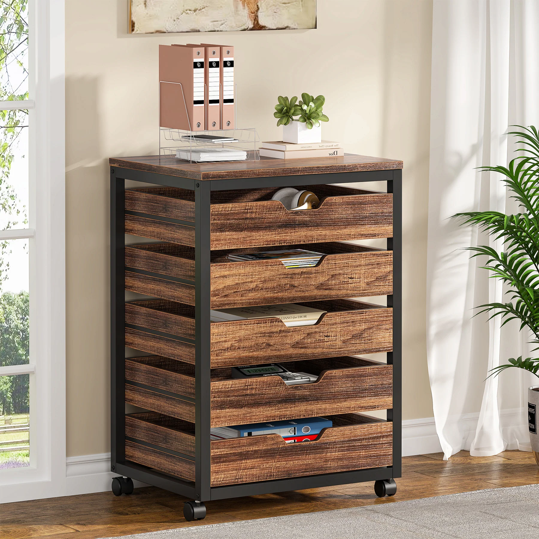 5/7 Drawer File Cabinet, Mobile Drawer Chest Storage Dresser Cabinet