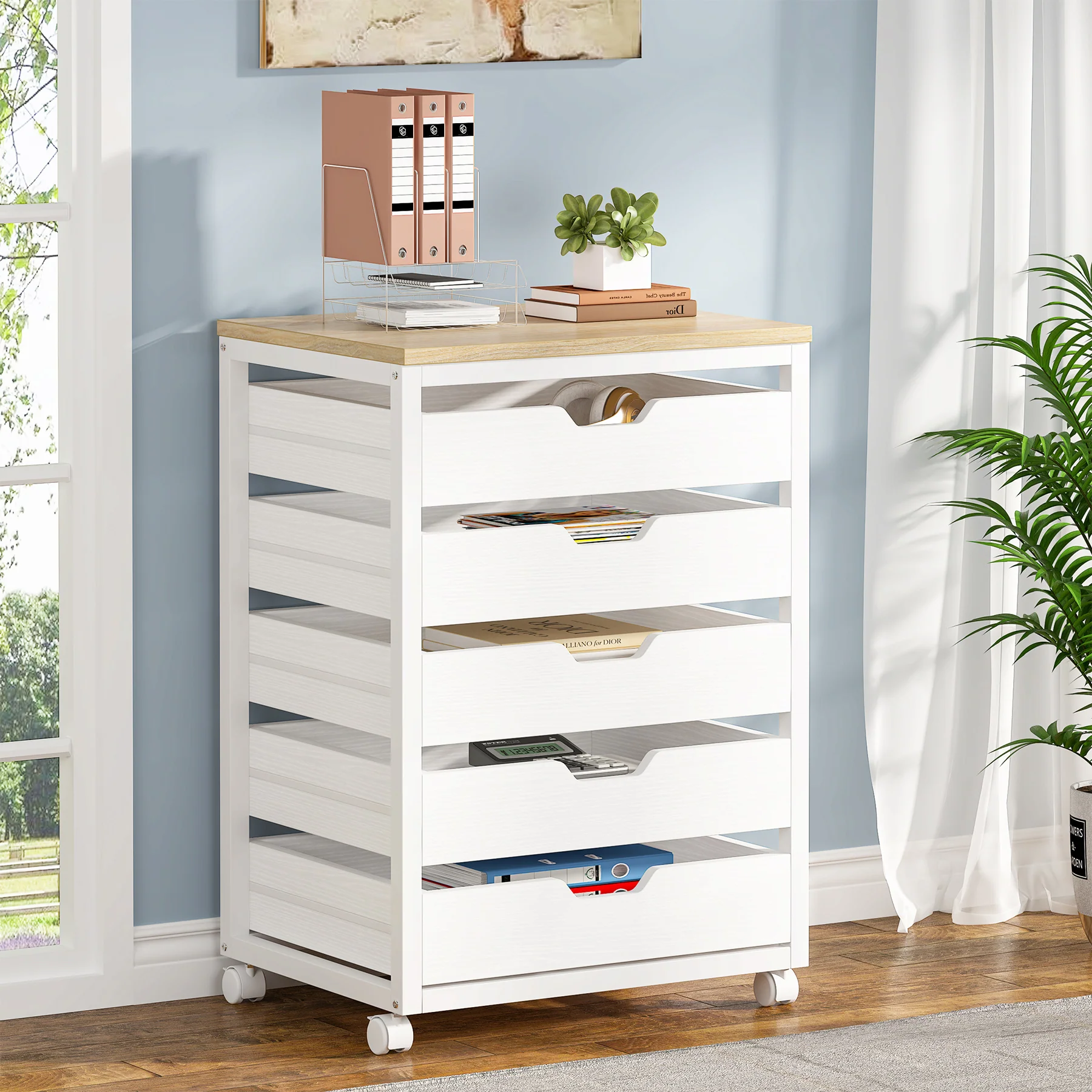 5/7 Drawer File Cabinet, Mobile Drawer Chest Storage Dresser Cabinet - Image 10