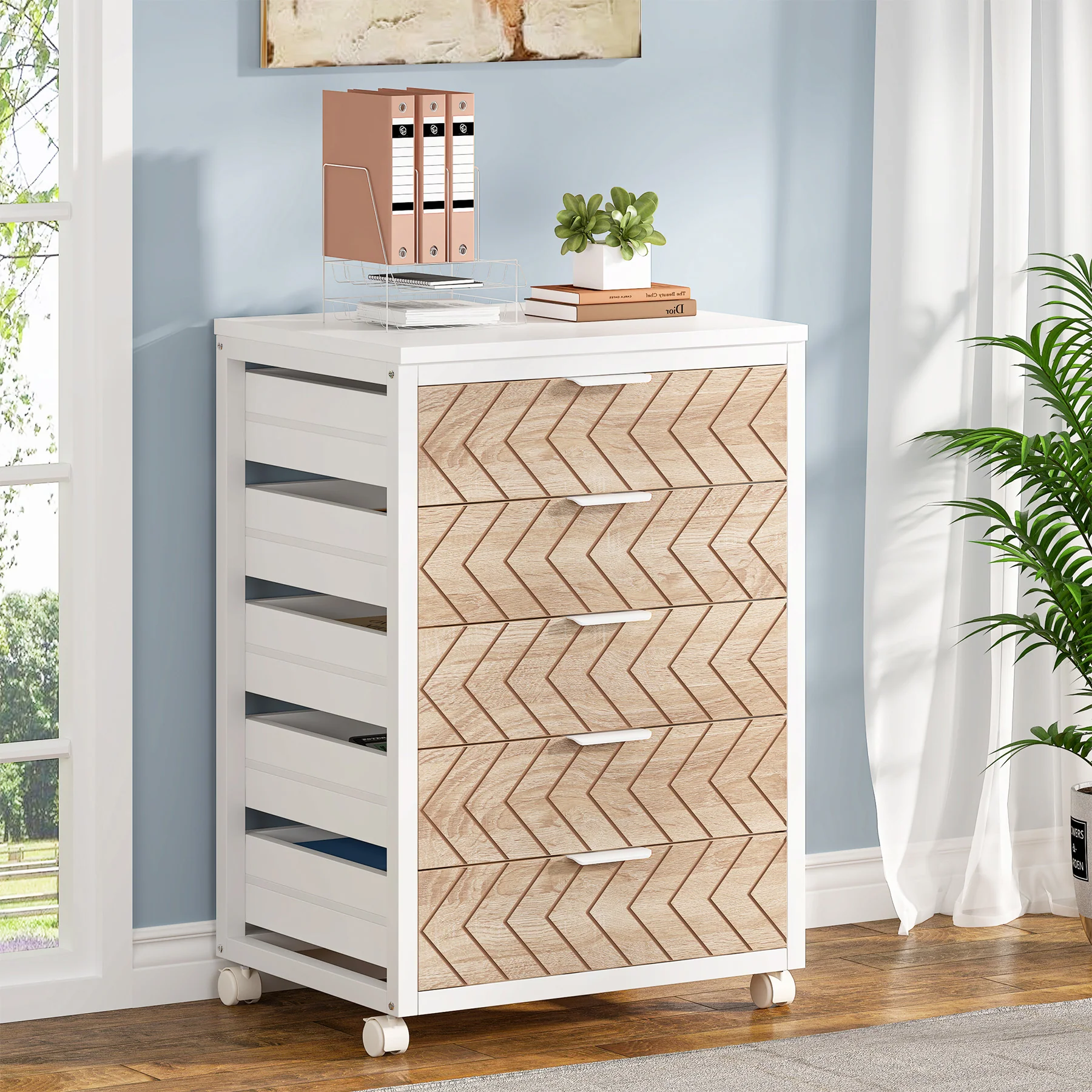 5/7 Drawer File Cabinet, Mobile Drawer Chest Storage Dresser Cabinet - Image 12