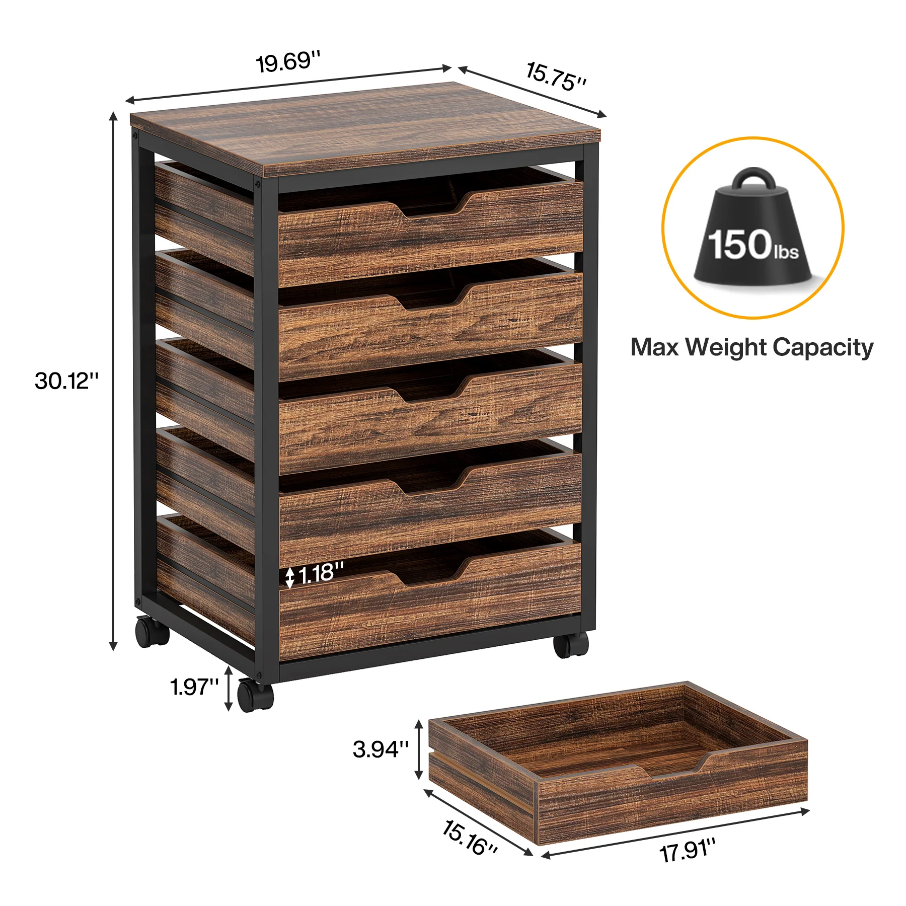 5/7 Drawer File Cabinet, Mobile Drawer Chest Storage Dresser Cabinet - Image 2