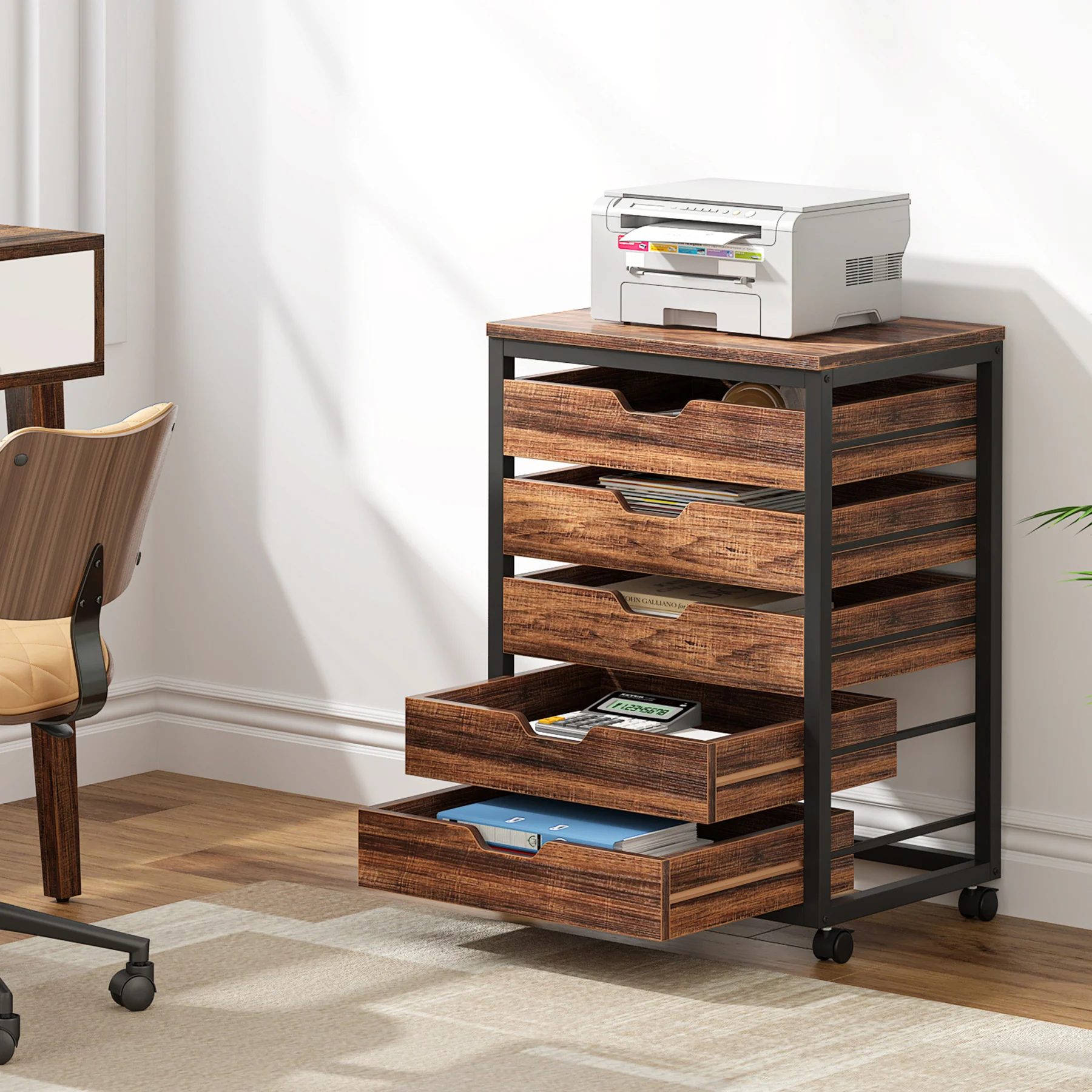 5/7 Drawer File Cabinet, Mobile Drawer Chest Storage Dresser Cabinet - Image 3