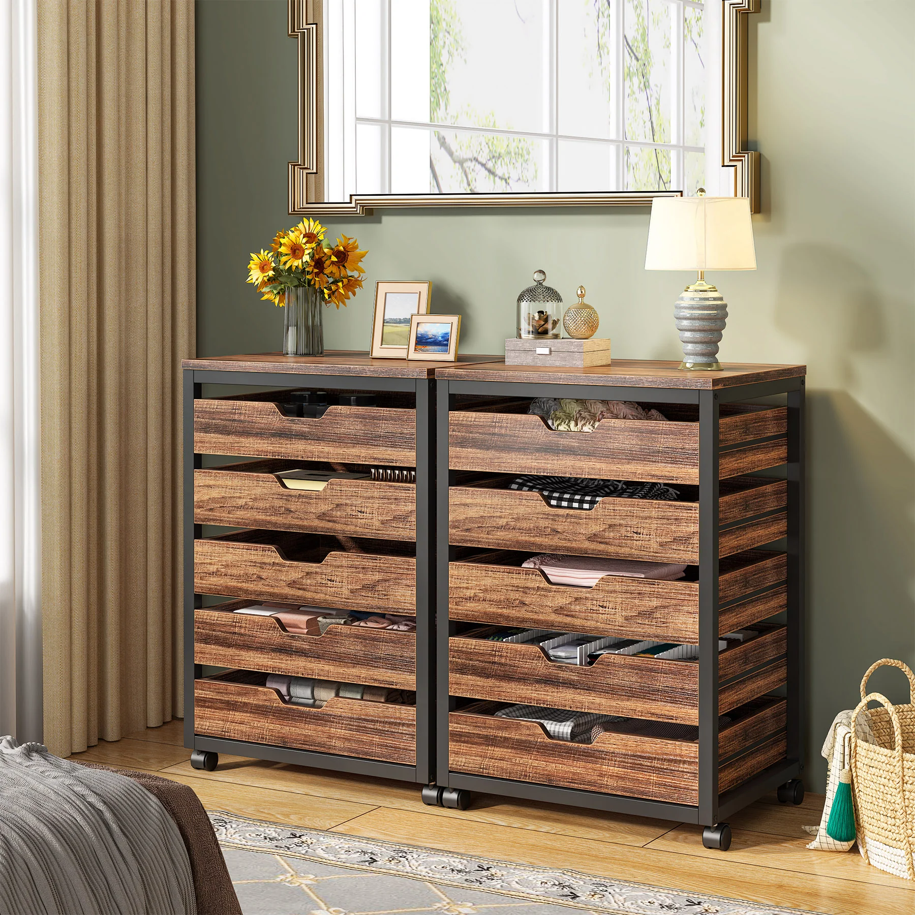 5/7 Drawer File Cabinet, Mobile Drawer Chest Storage Dresser Cabinet - Image 4