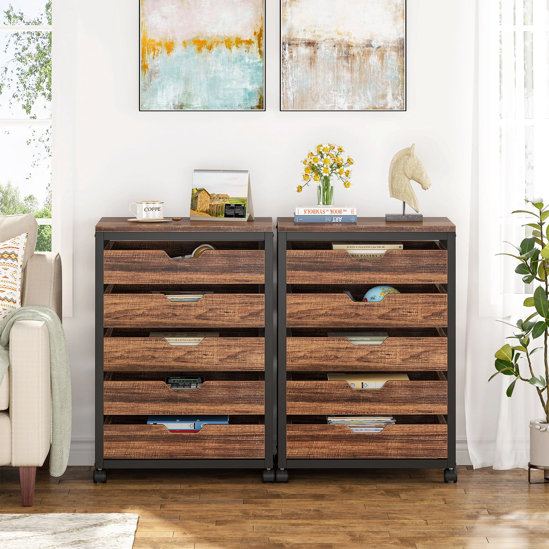 5/7 Drawer File Cabinet, Mobile Drawer Chest Storage Dresser Cabinet - Image 5