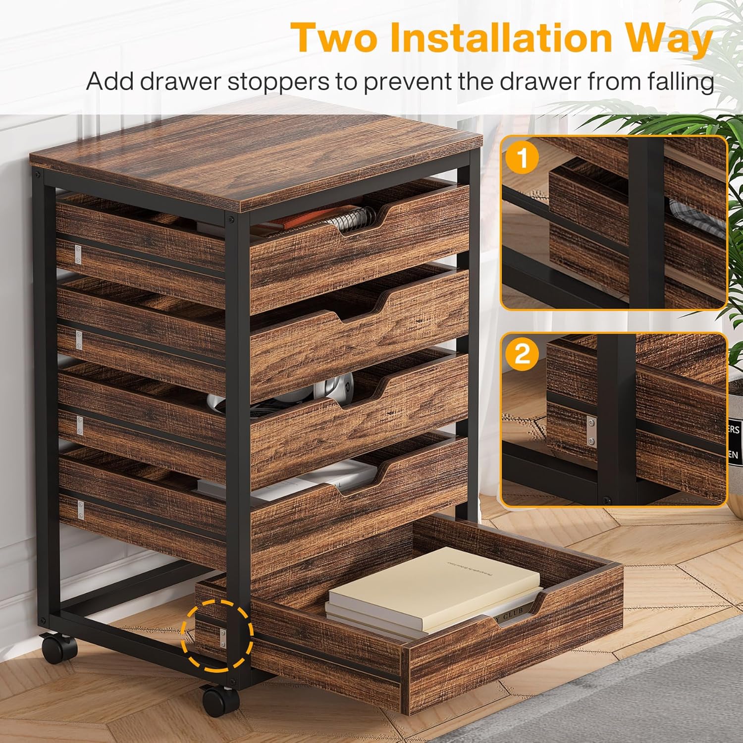 5/7 Drawer File Cabinet, Mobile Drawer Chest Storage Dresser Cabinet - Image 7