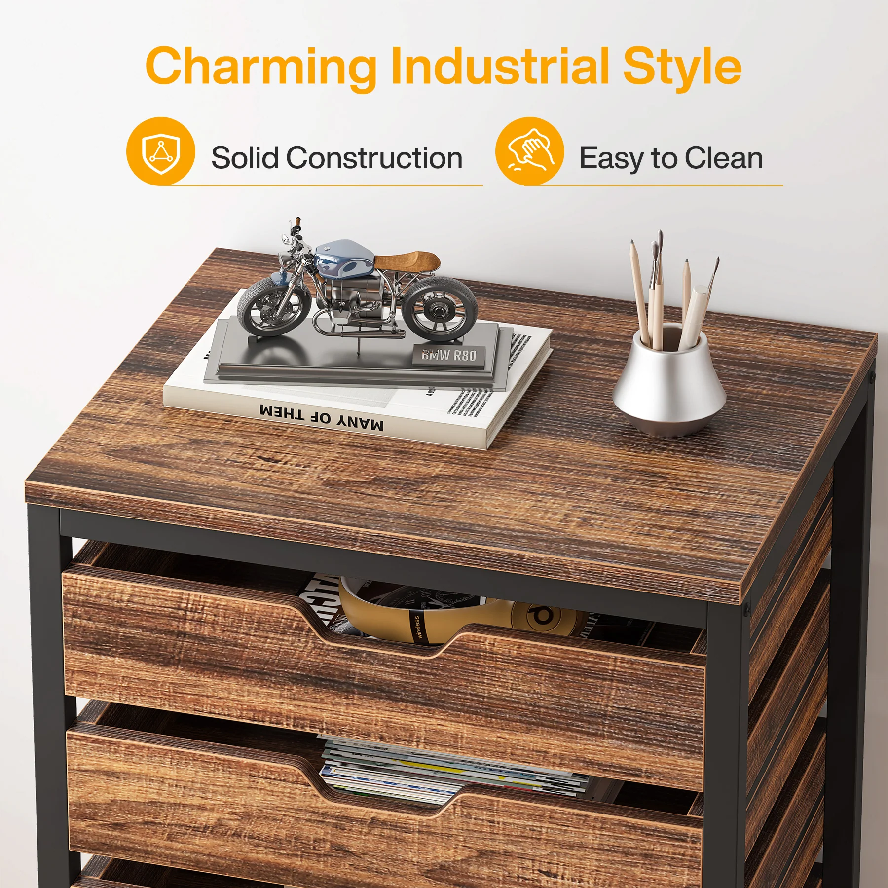 5/7 Drawer File Cabinet, Mobile Drawer Chest Storage Dresser Cabinet - Image 8