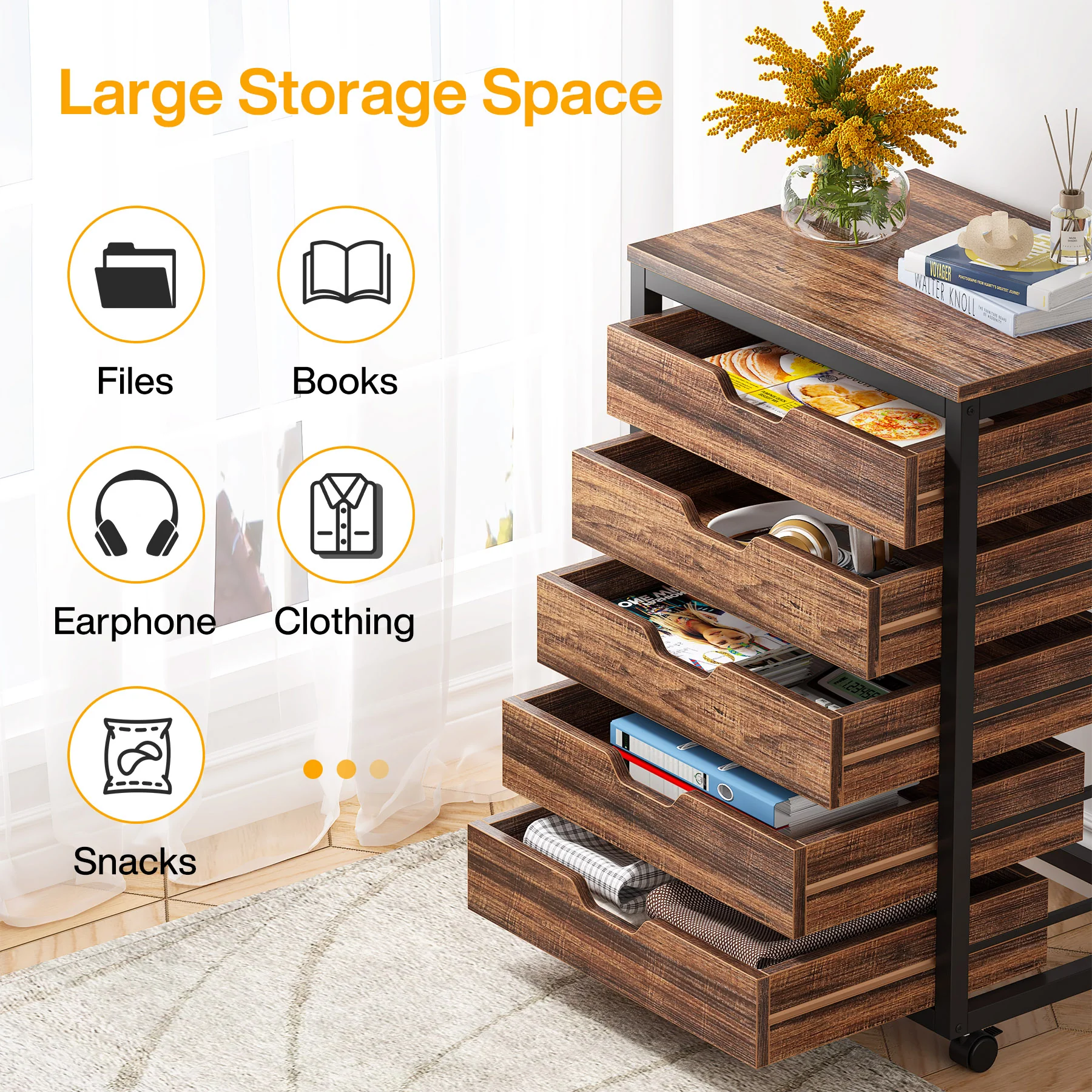 5/7 Drawer File Cabinet, Mobile Drawer Chest Storage Dresser Cabinet - Image 9