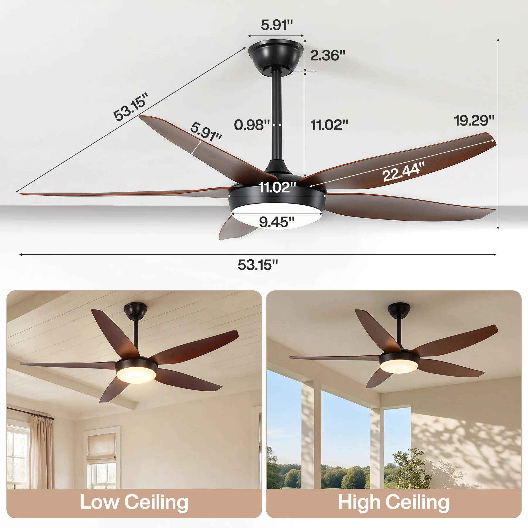 5 Blades Ceiling Fans with Dimmable LED Light and Remote Control - Image 2