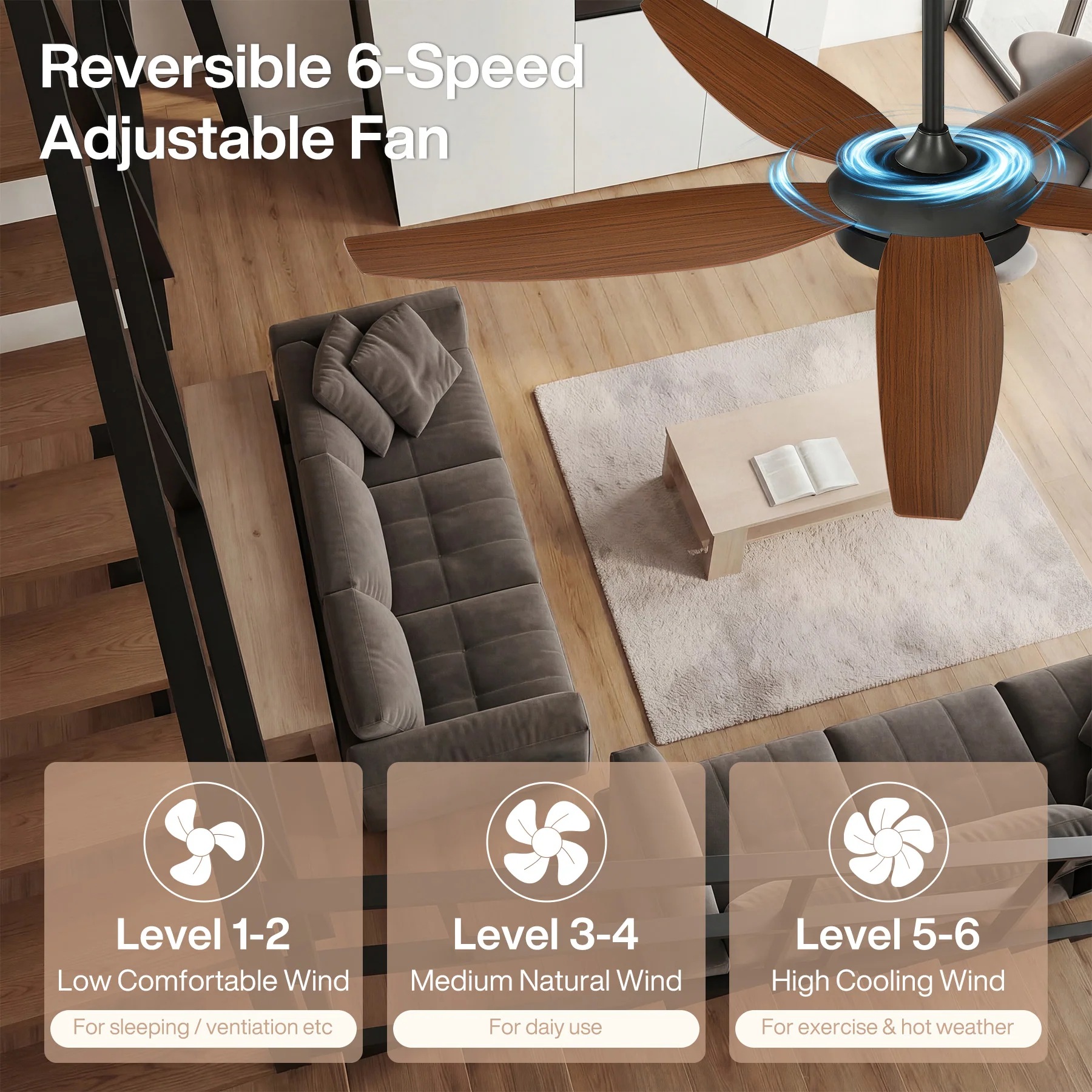 5 Blades Ceiling Fans with Dimmable LED Light and Remote Control - Image 5
