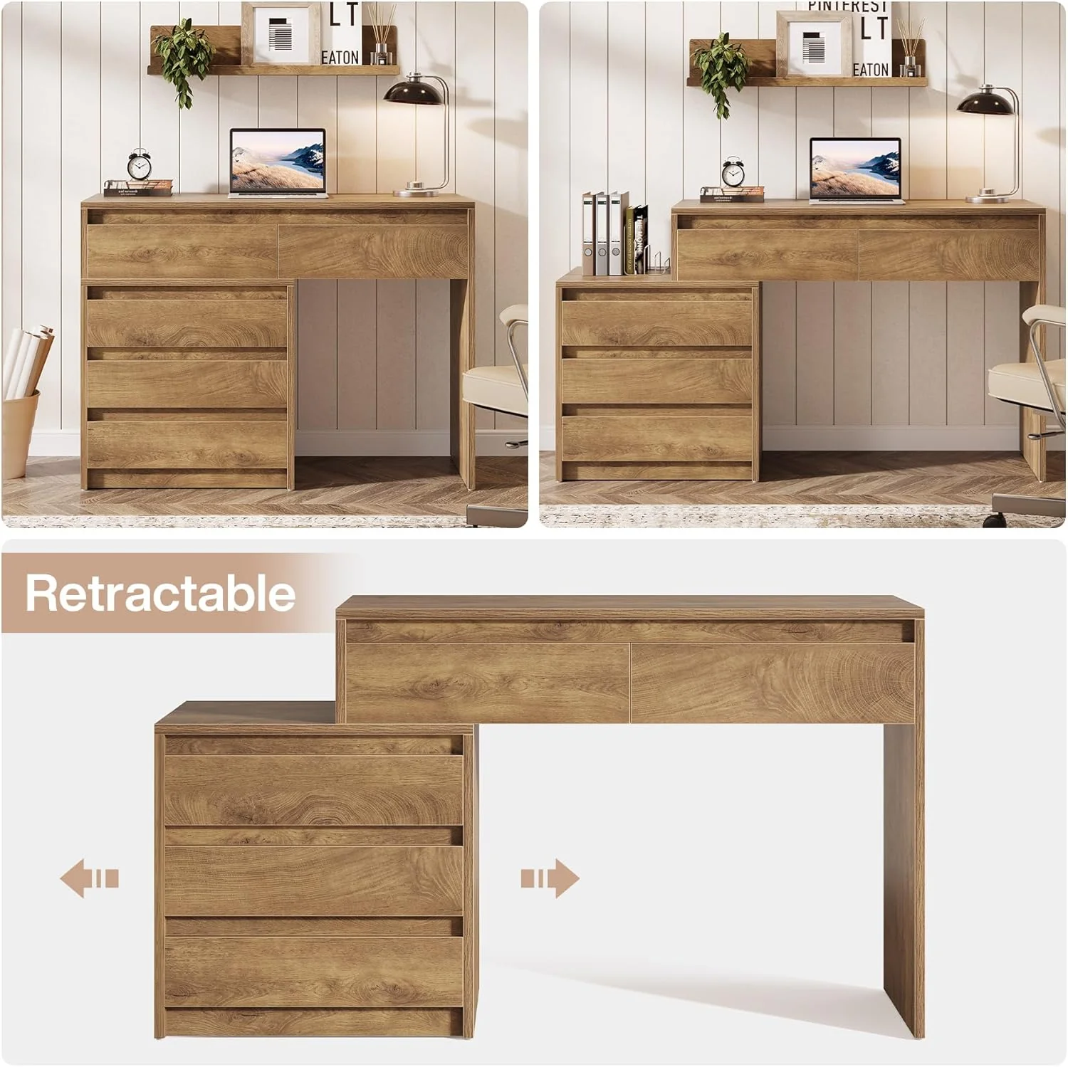 Computer Desk with 5 Drawers, Executive Home Office Desk with File Cabinet - Image 5