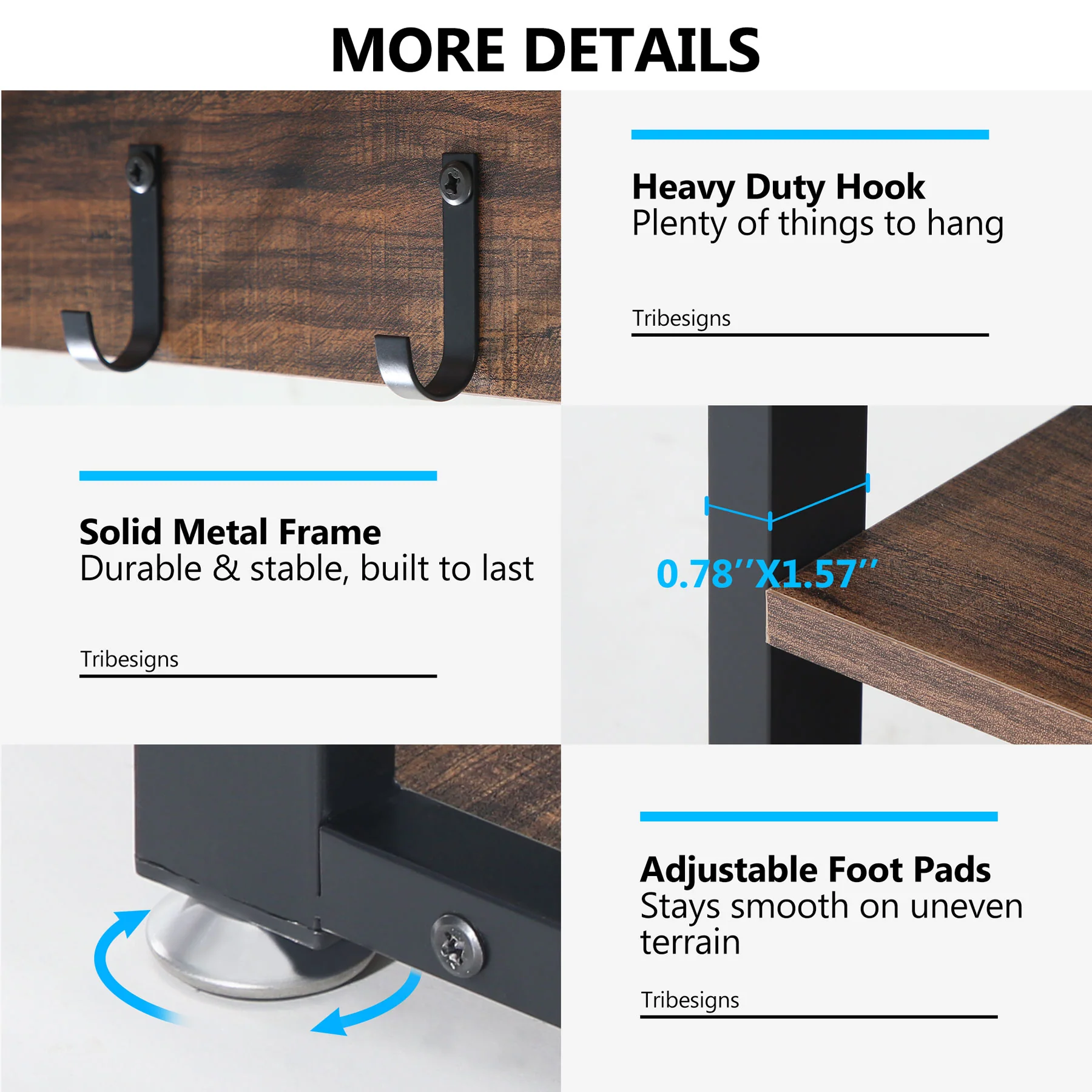 5 IN 1 Hall Tree Shoe Bench Set with Wall Mounted Shelf - Image 6