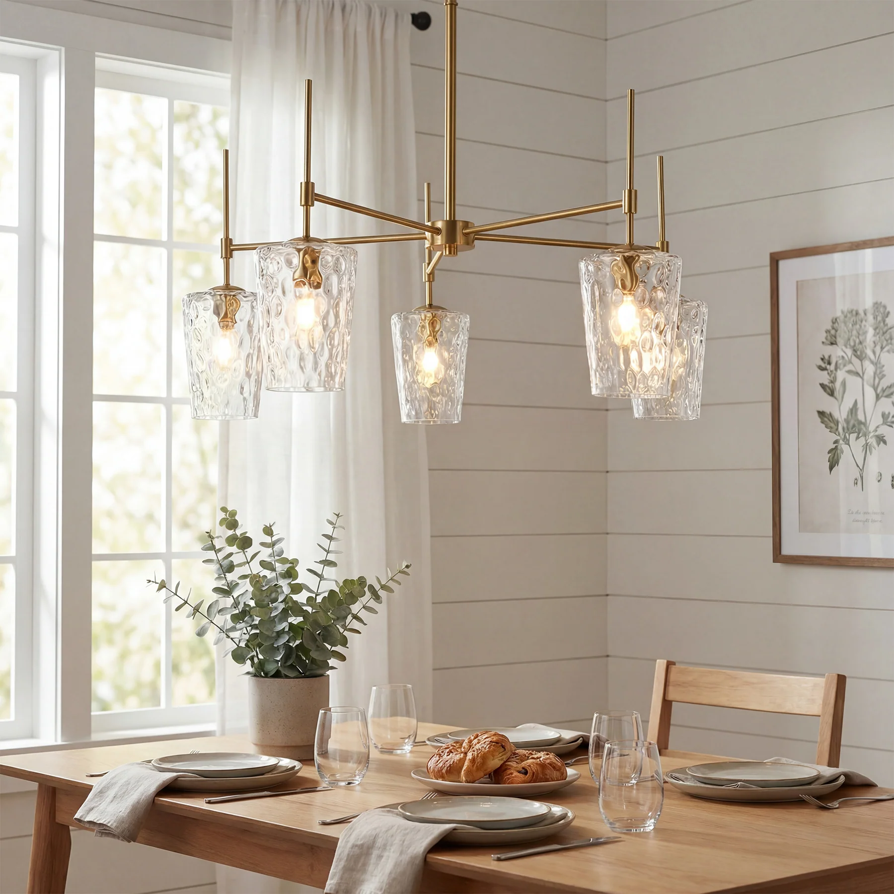 5-Light Chandelier, Modern Pendant Light with Water Ripple Wine Glass Shades