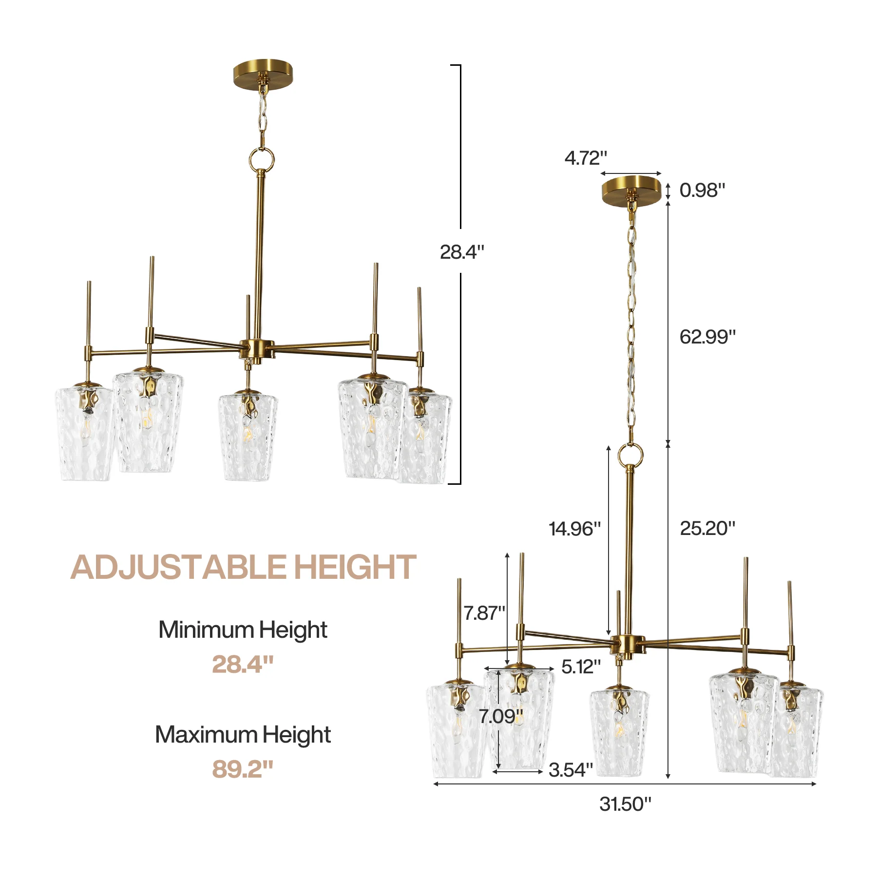 5-Light Chandelier, Modern Pendant Light with Water Ripple Wine Glass Shades - Image 2